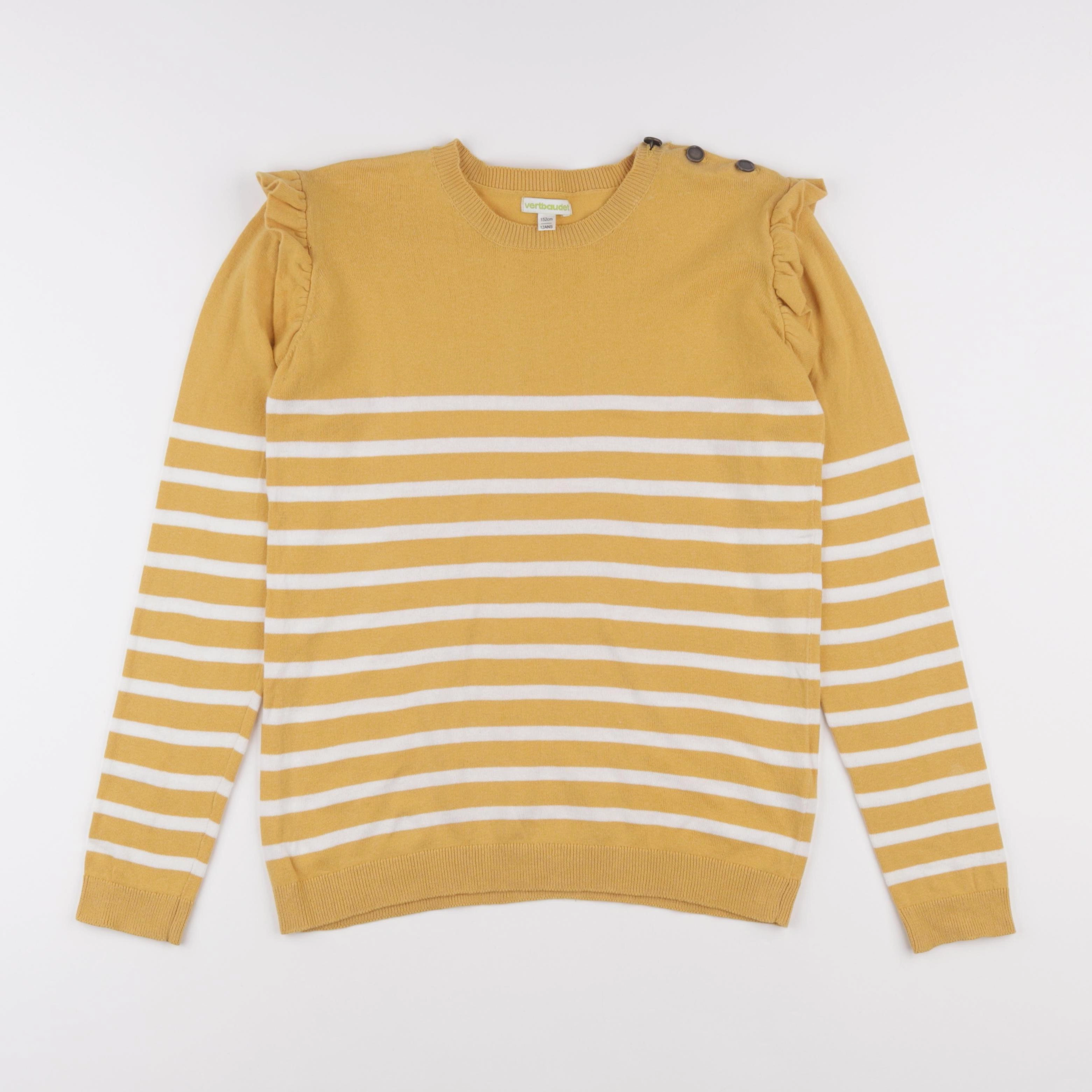 Vertbaudet - pull jaune, blanc - 12 ans
