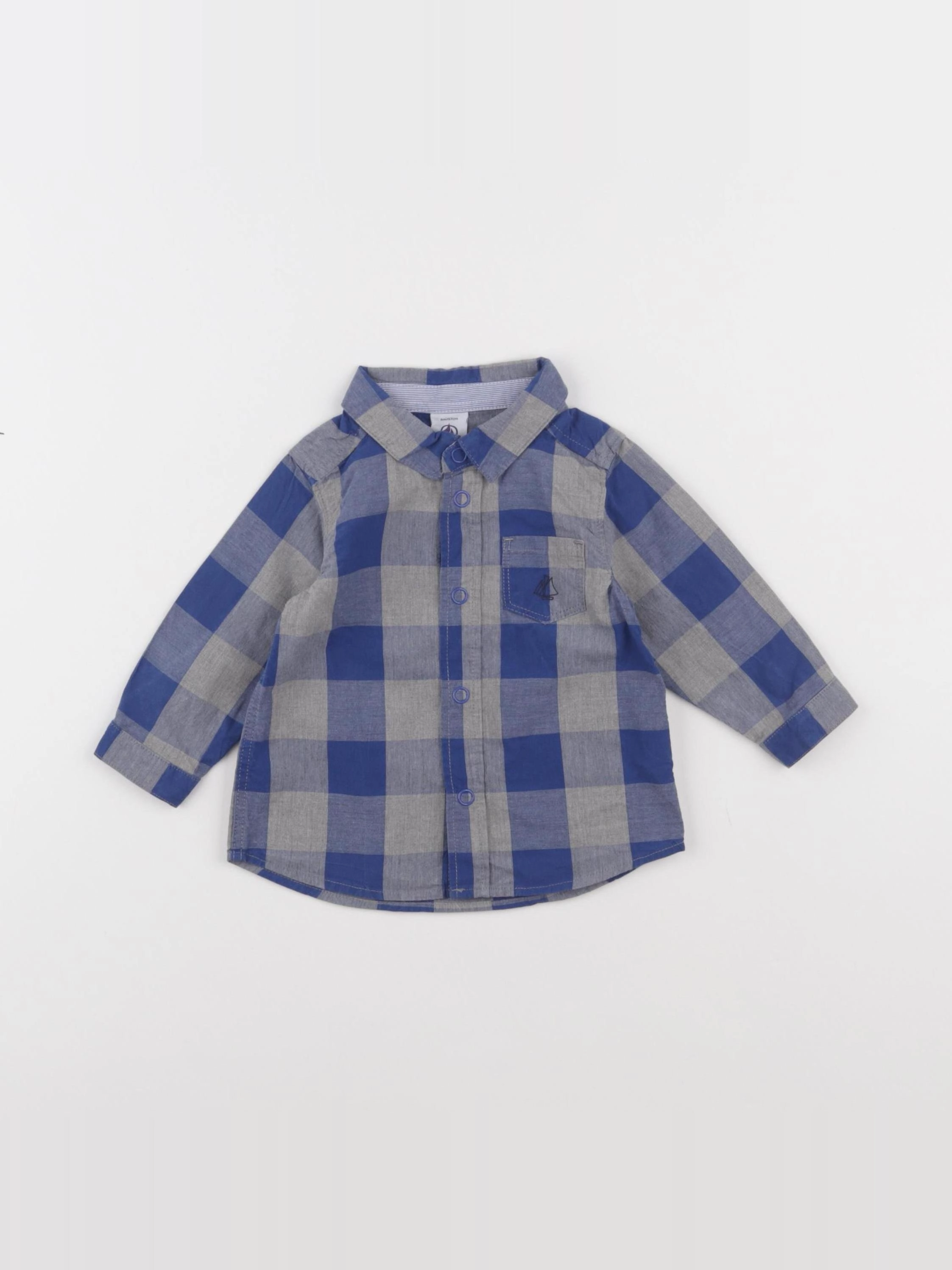 Petit Bateau - chemise bleu - 6 mois