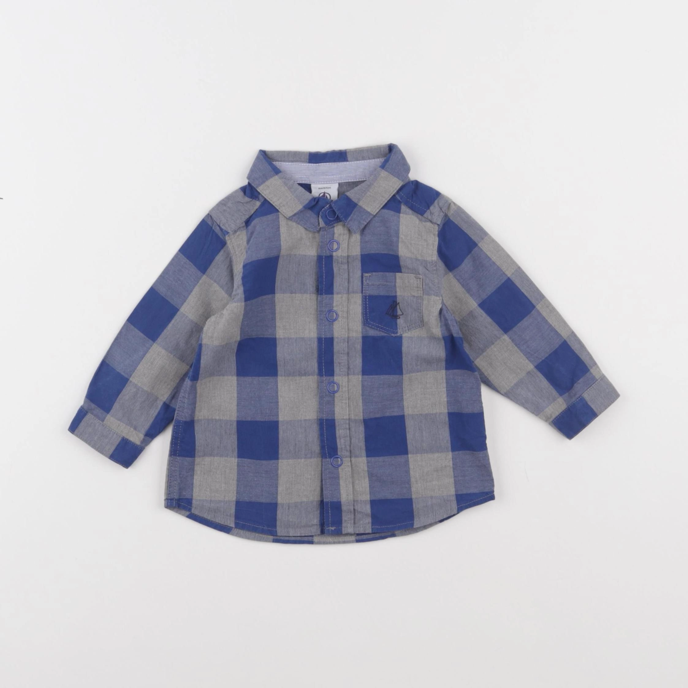 Petit Bateau - chemise bleu - 6 mois