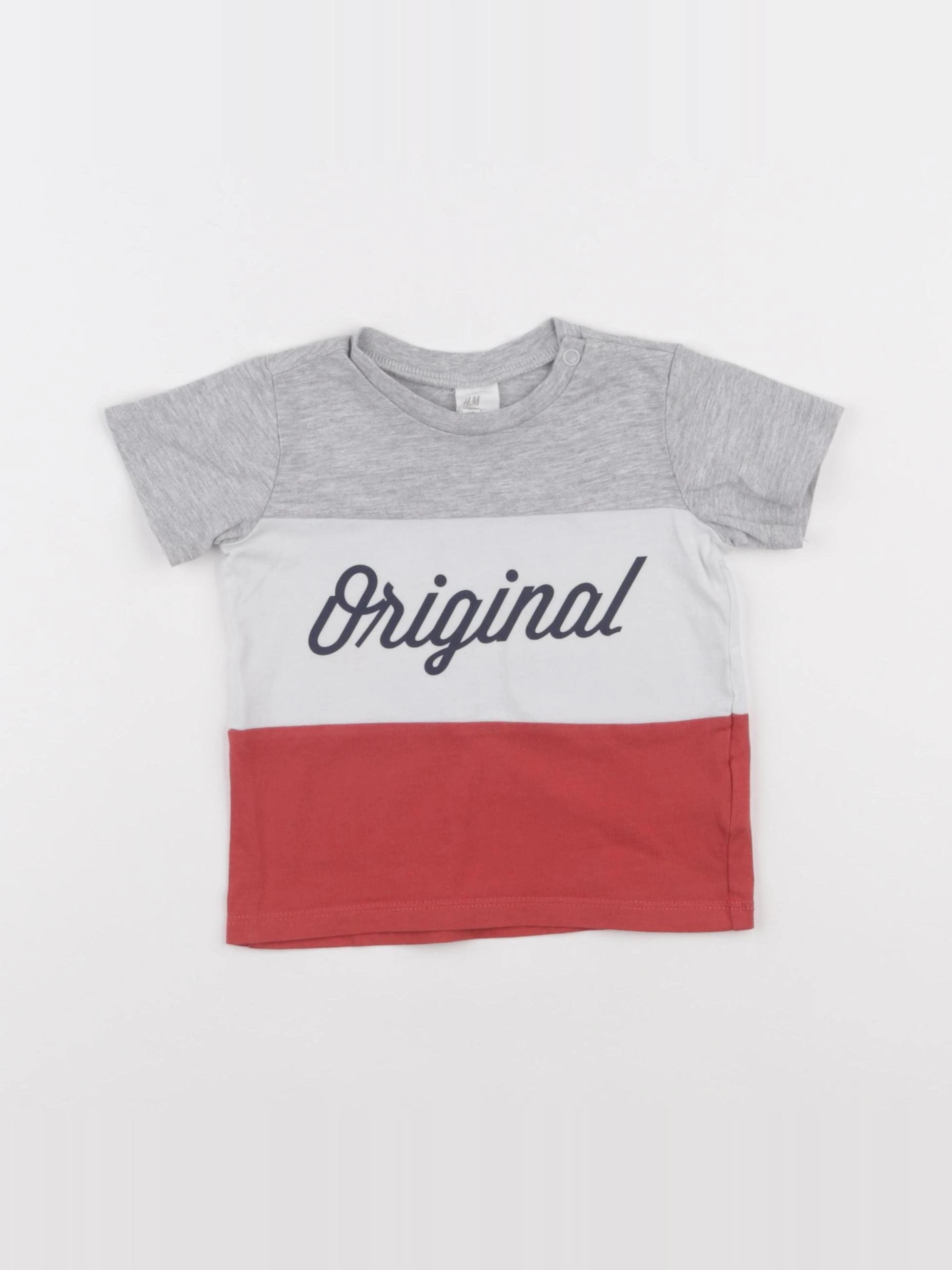 H&M - tee-shirt gris, rouge - 6/9 mois