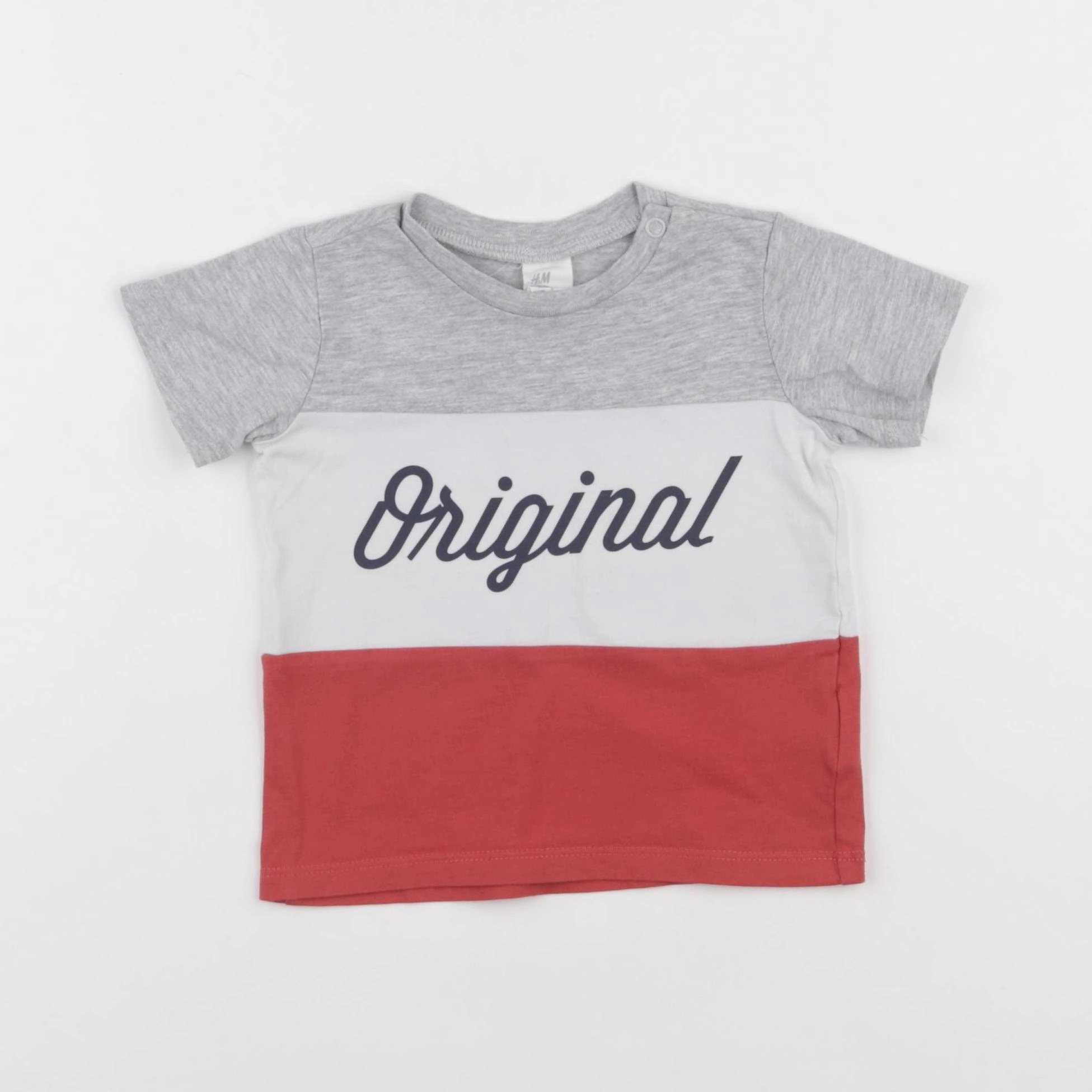 H&M - tee-shirt gris, rouge - 6/9 mois
