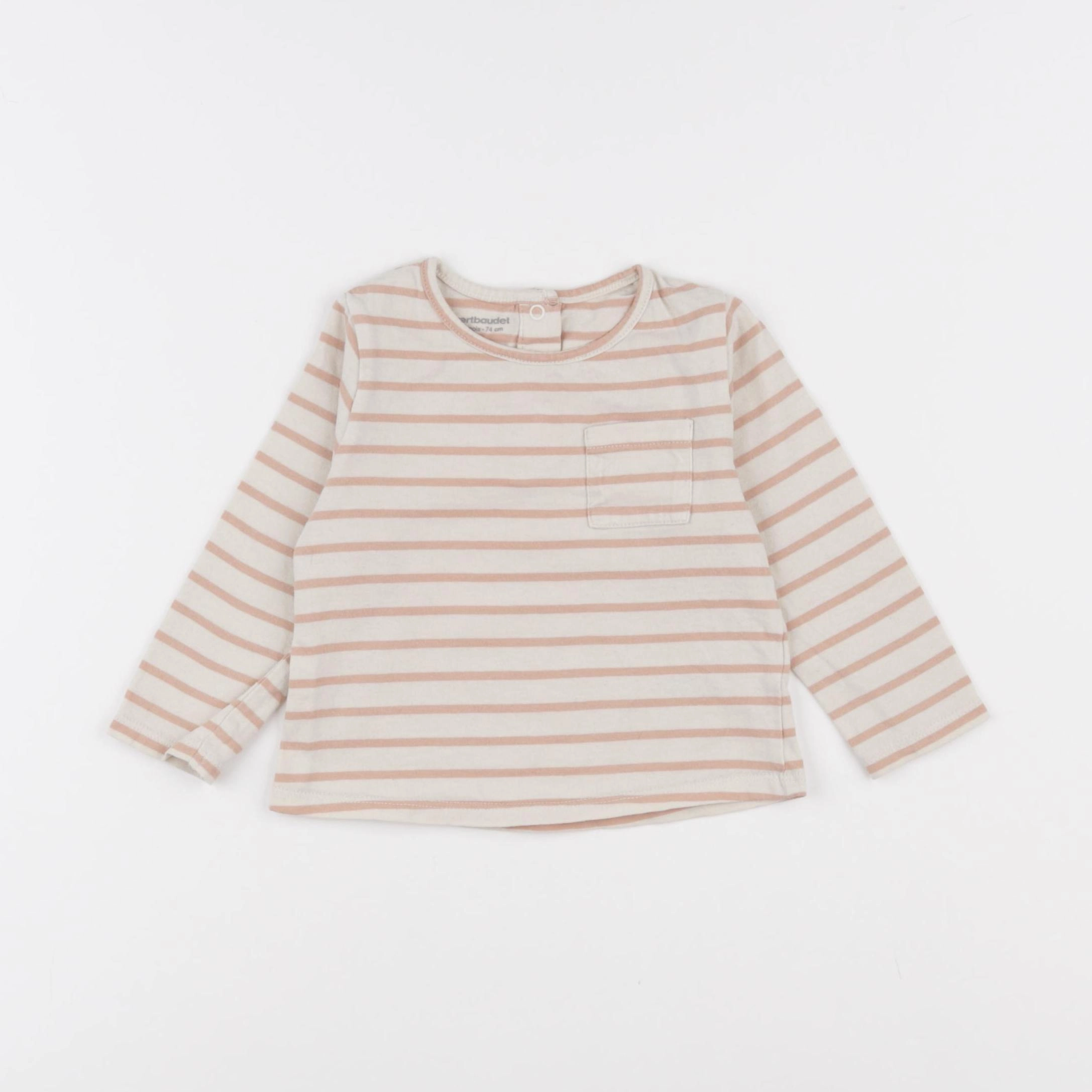 Vertbaudet - tee-shirt beige, rose - 12 mois