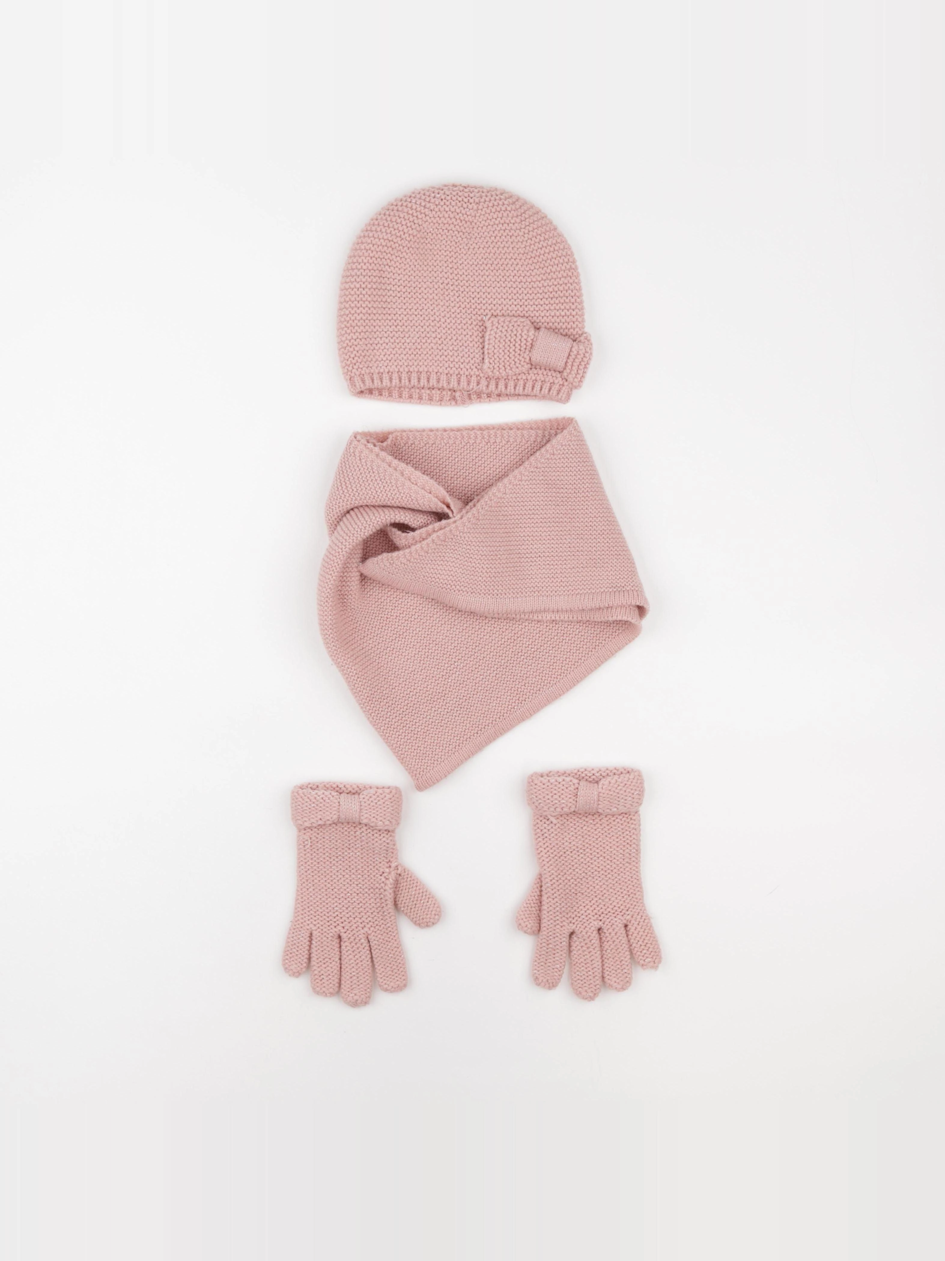 Vertbaudet - ensemble bonnet/moufles/tour de cou rose - 10/12 ans
