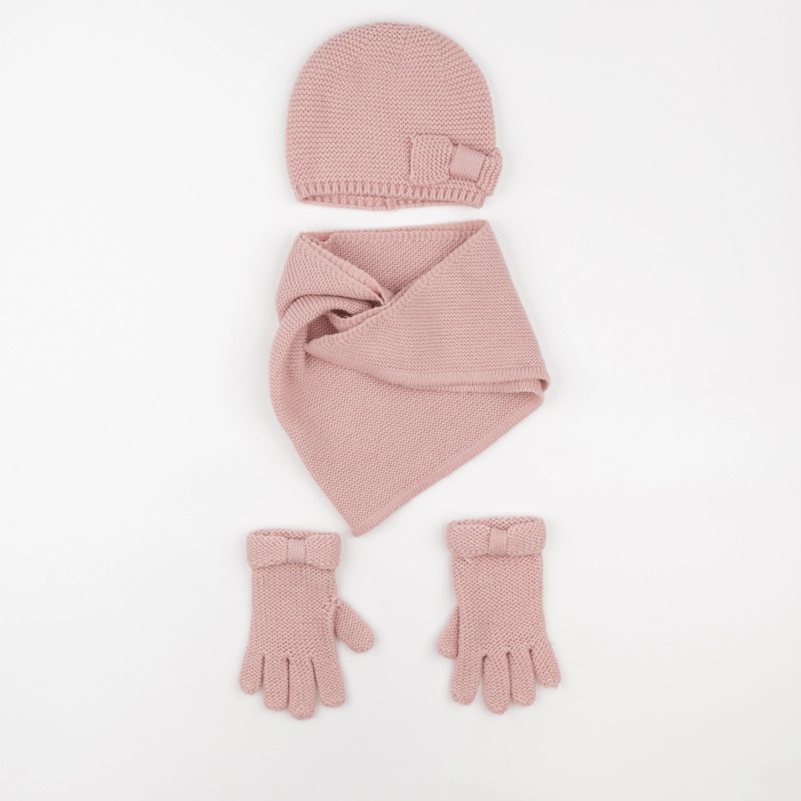 Vertbaudet - ensemble bonnet/moufles/tour de cou rose - 10/12 ans