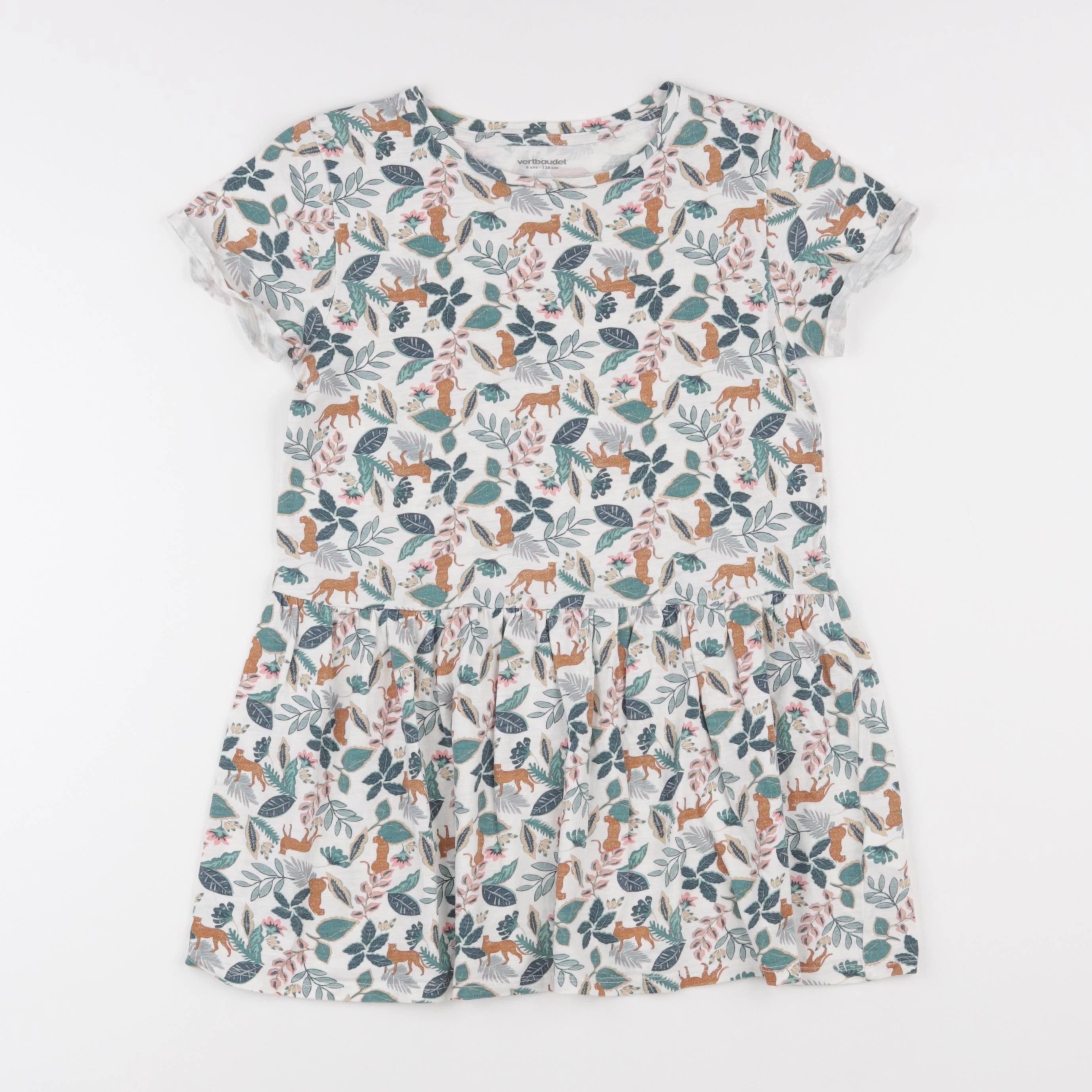 Vertbaudet - robe blanc, vert - 8 ans