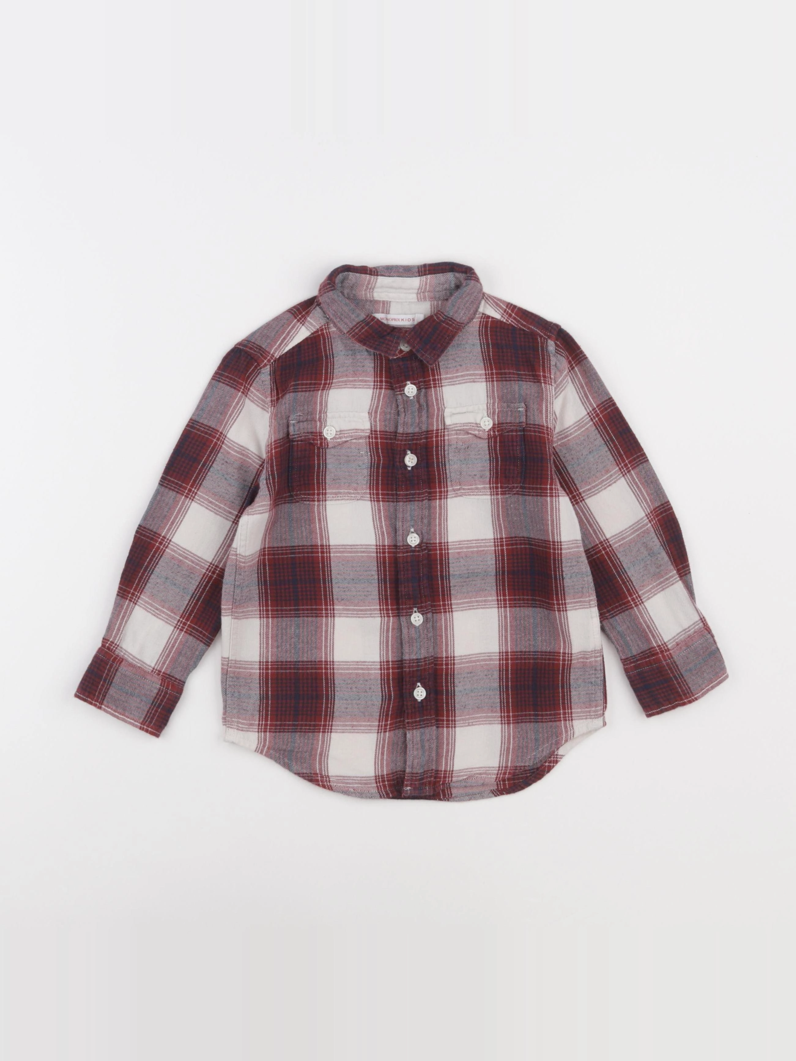 Monoprix - chemise beige, rouge - 3 ans