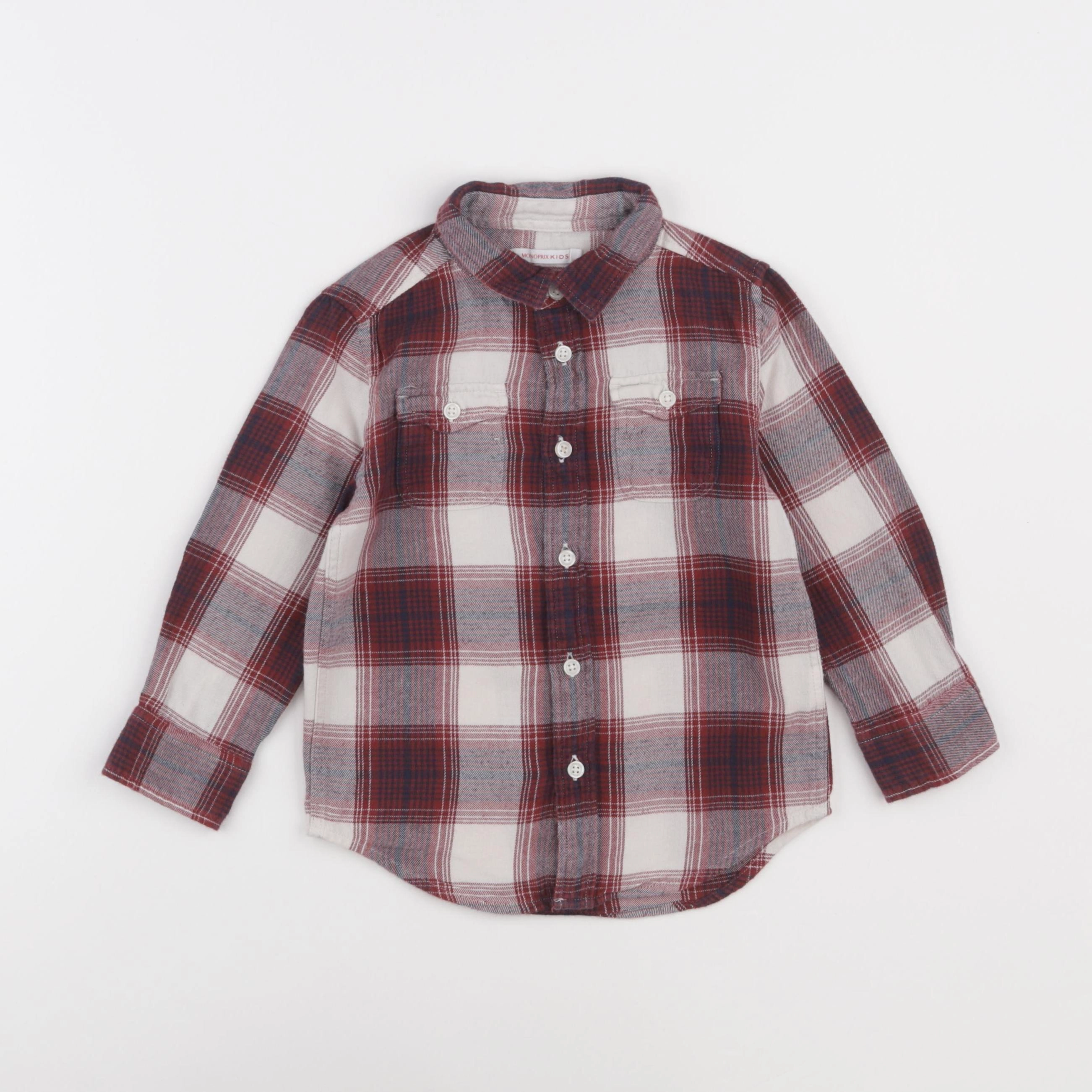 Monoprix - chemise beige, rouge - 3 ans