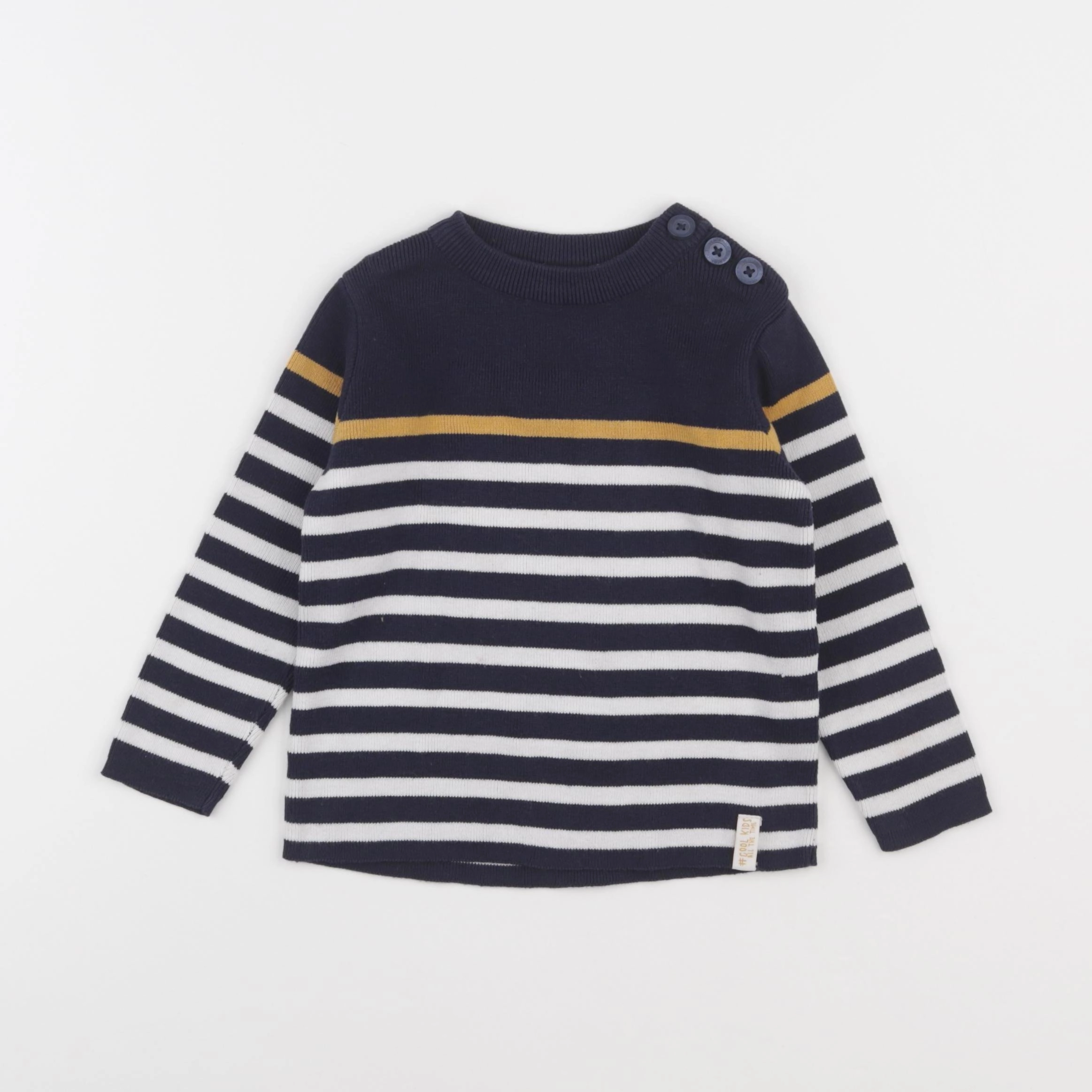 Vertbaudet - pull bleu, blanc - 2 ans