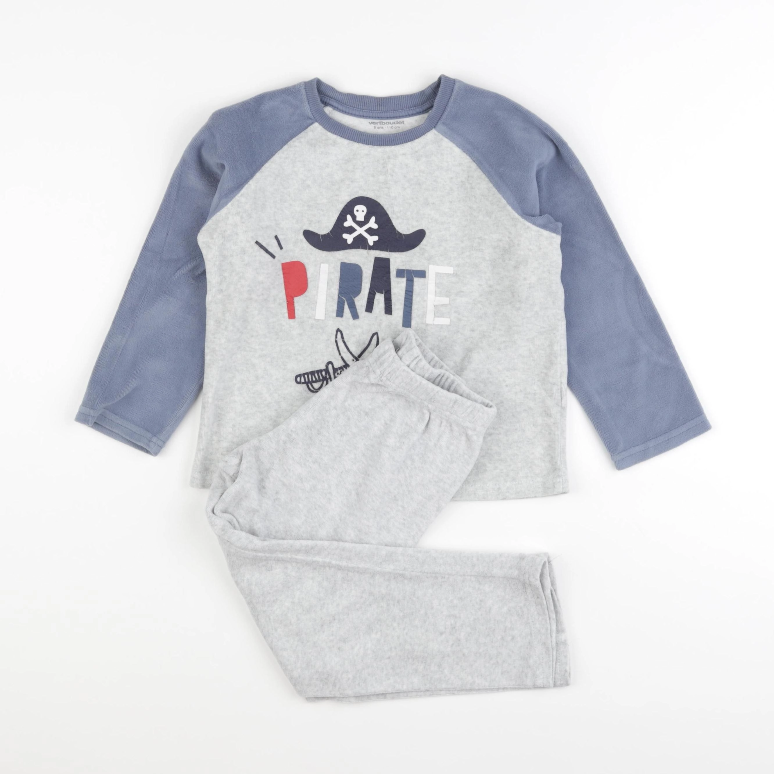 Vertbaudet - pyjama velours gris - 5 ans