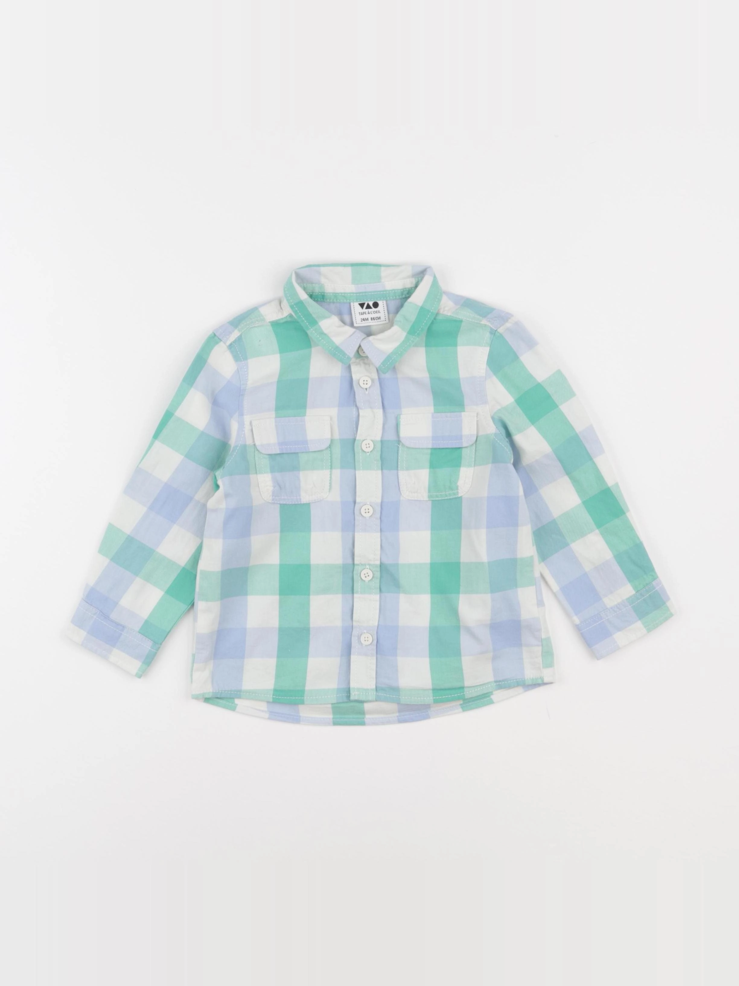 Tape à l'oeil - chemise blanc, bleu, vert - 24 mois