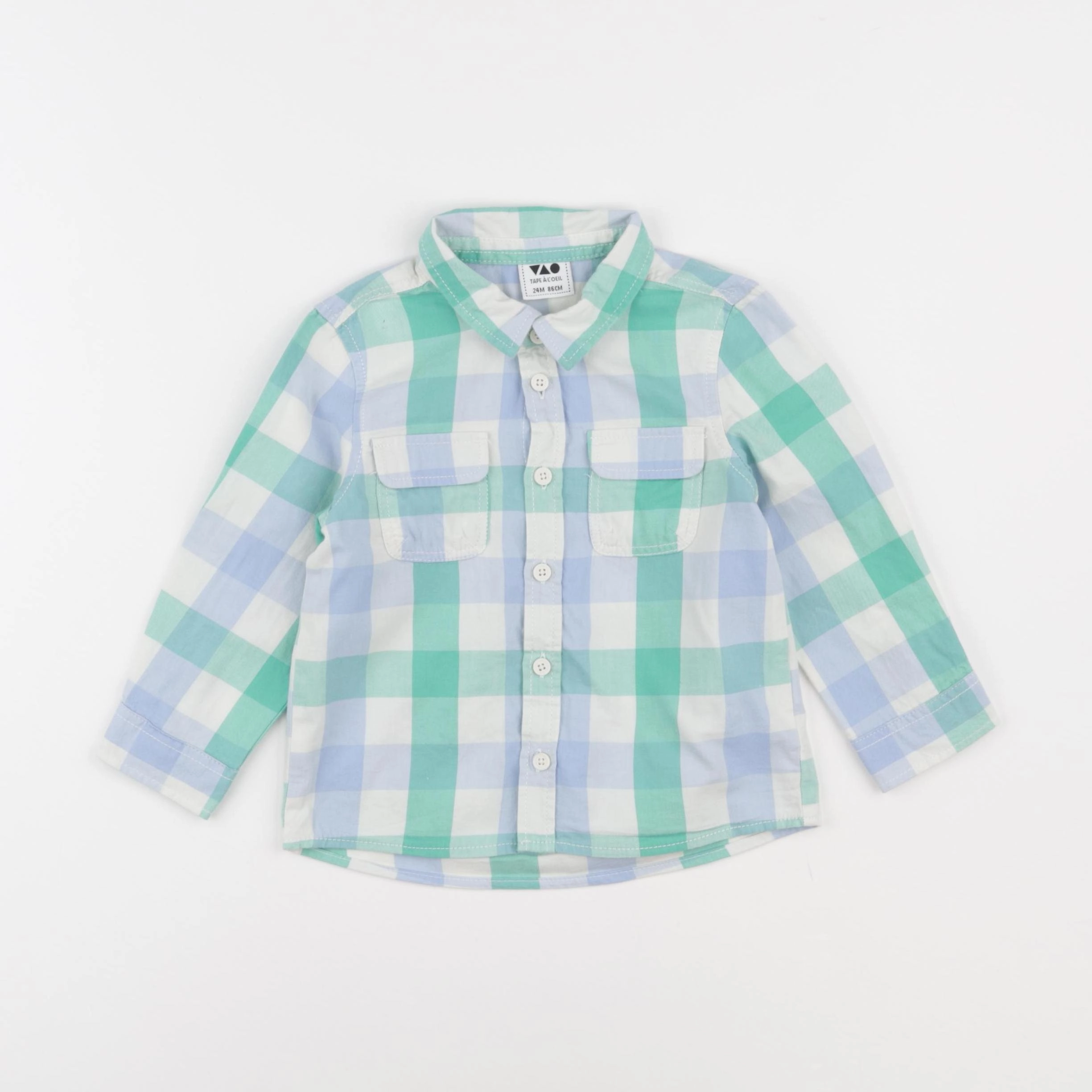 Tape à l'oeil - chemise blanc, bleu, vert - 24 mois