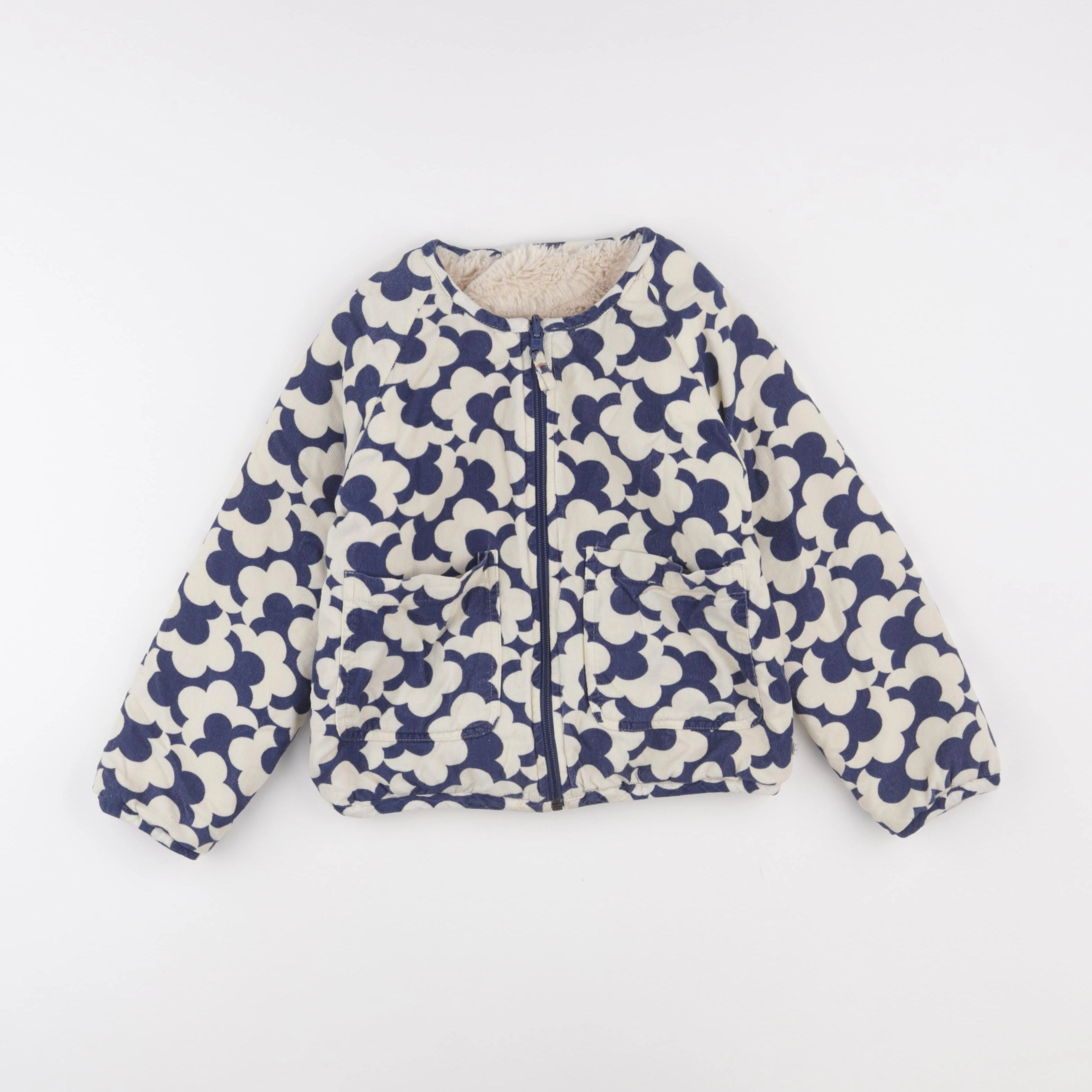 Arsène et les pipelettes - veste doublé bleu, beige - 6 ans