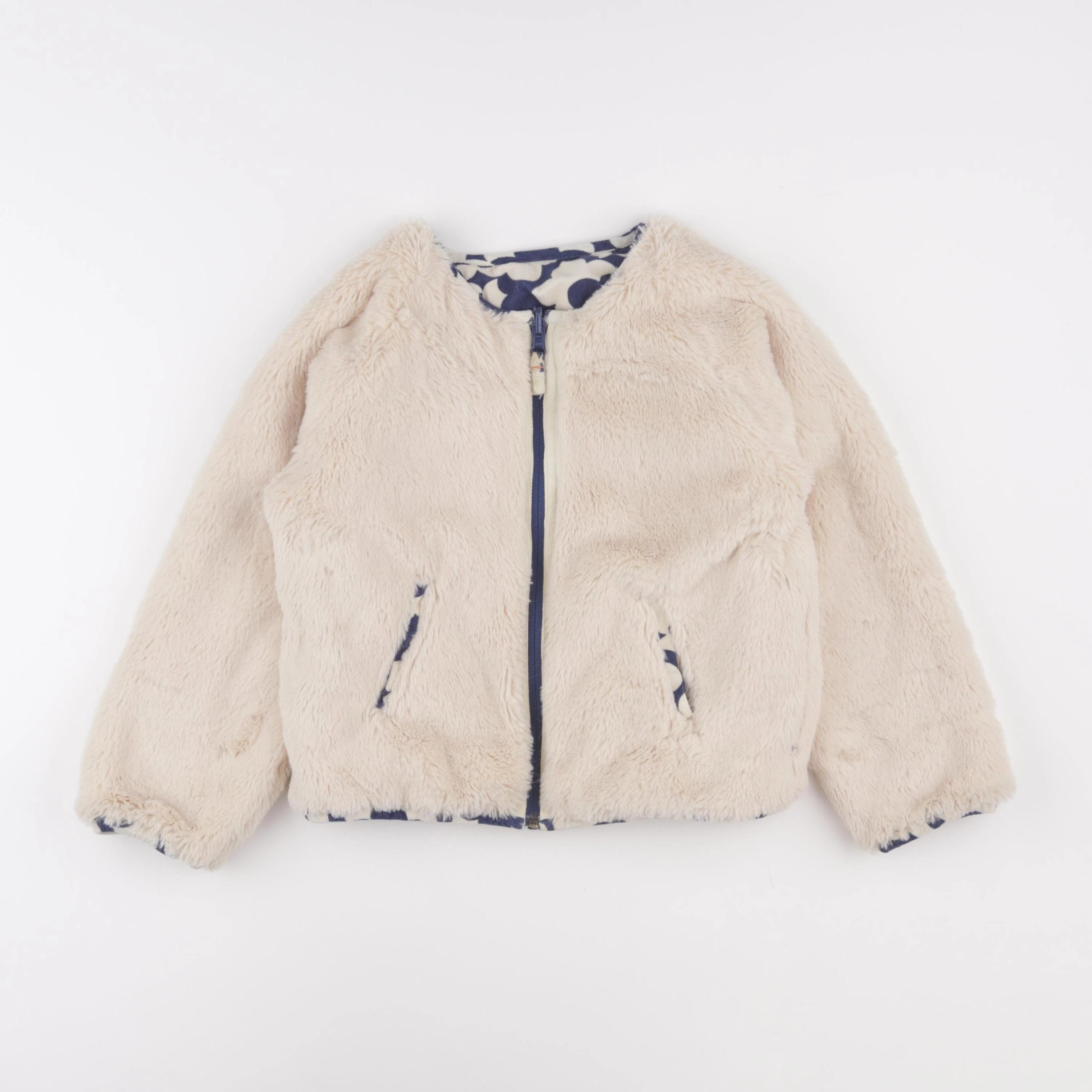 Arsène et les pipelettes - veste doublé bleu, beige - 6 ans