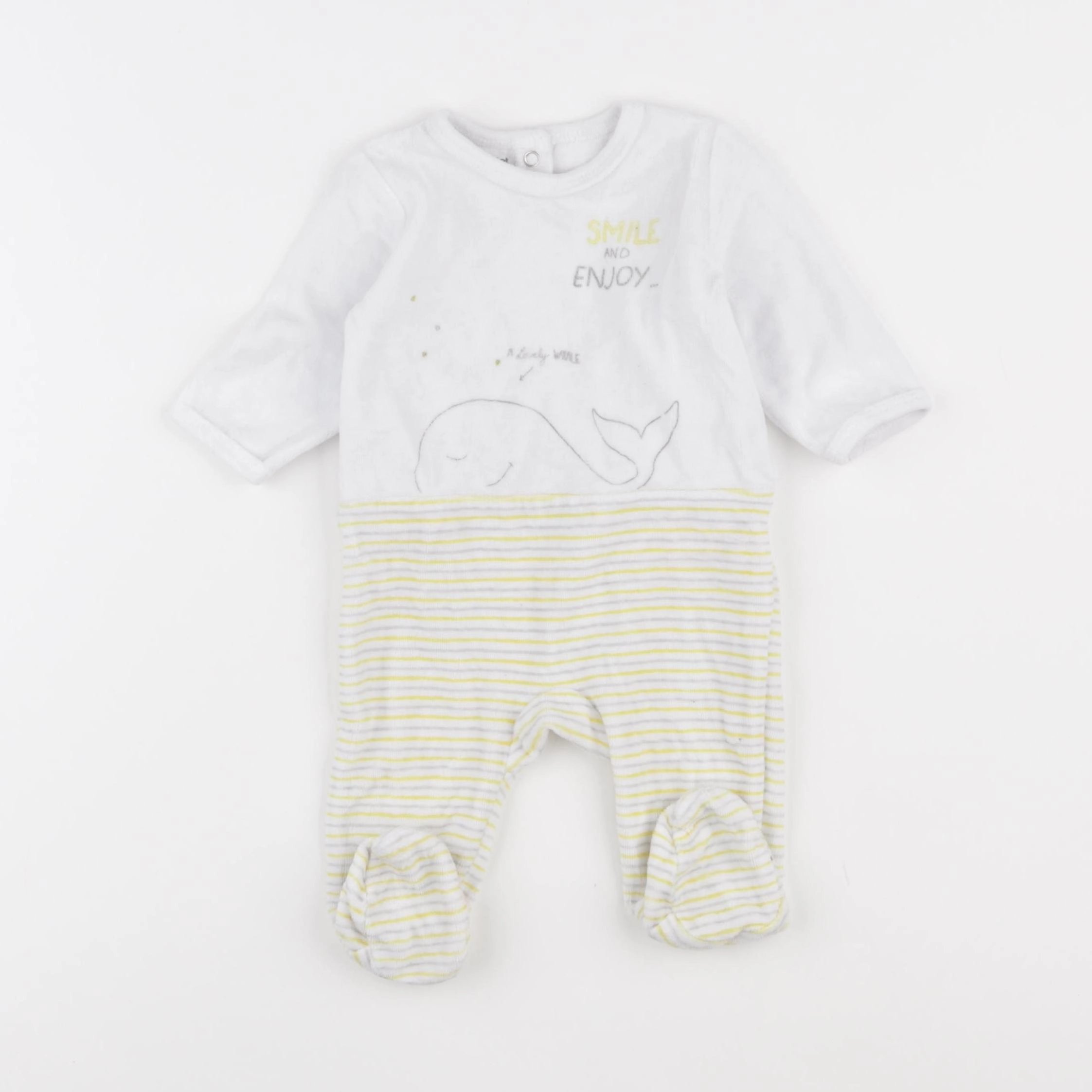 Vertbaudet - pyjama velours blanc, jaune - 3 mois