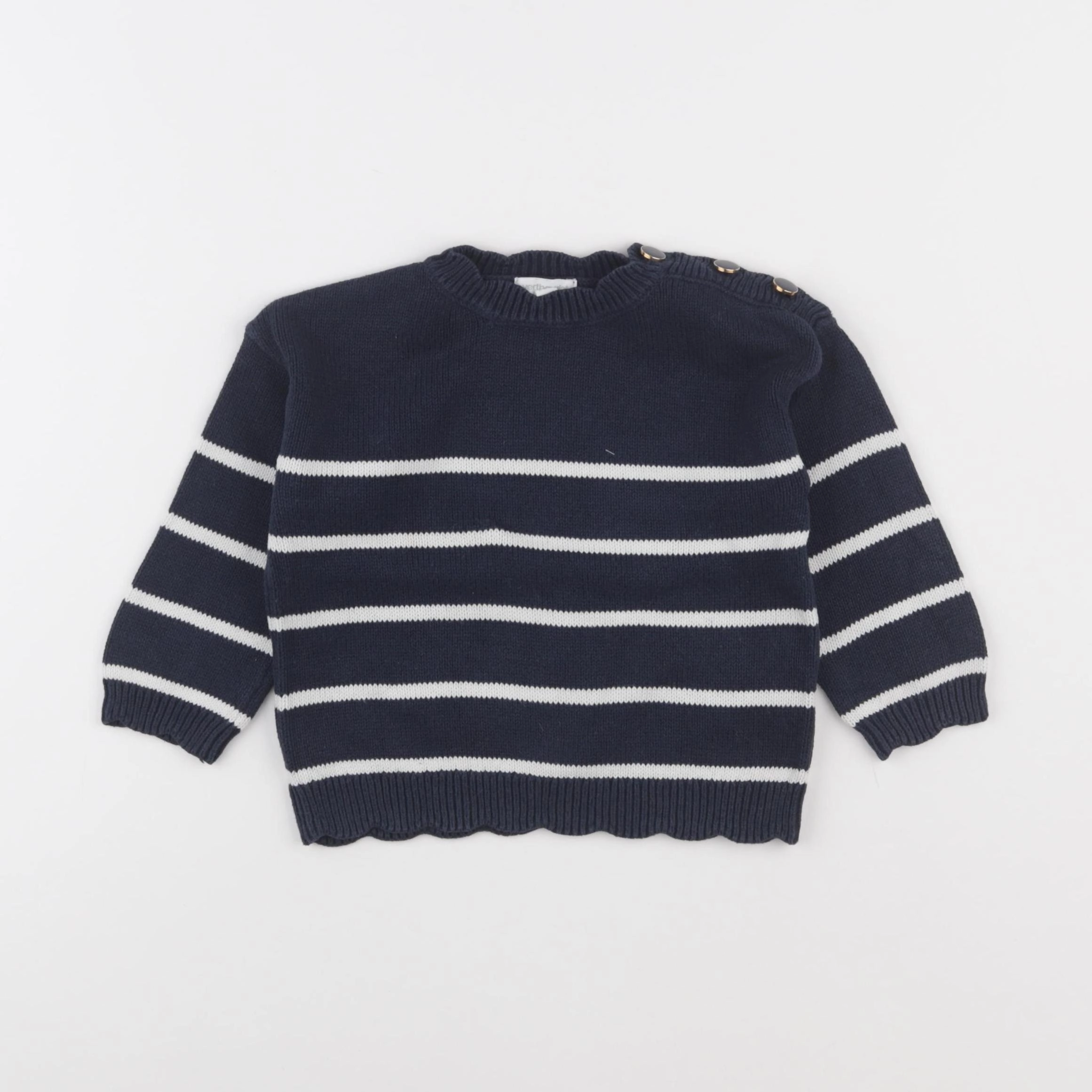 Vertbaudet - pull bleu, blanc - 2 ans