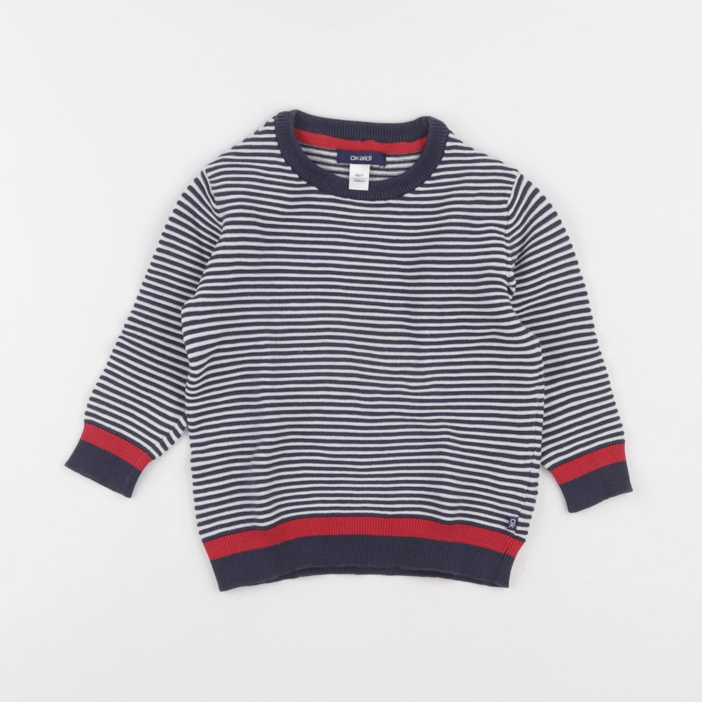 Okaidi - pull blanc, bleu - 4 ans