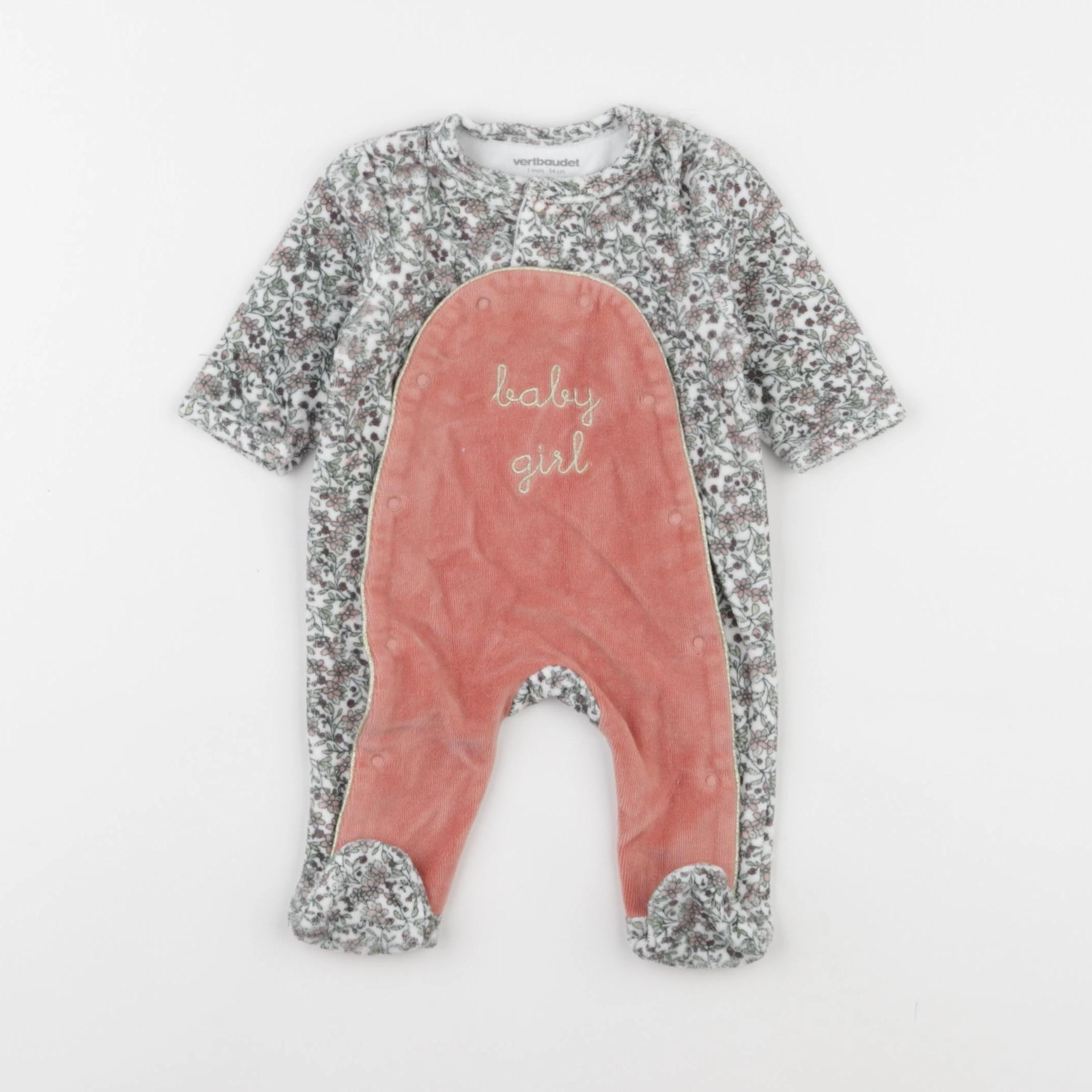 Vertbaudet - pyjama velours rose, multicolore - 1 mois