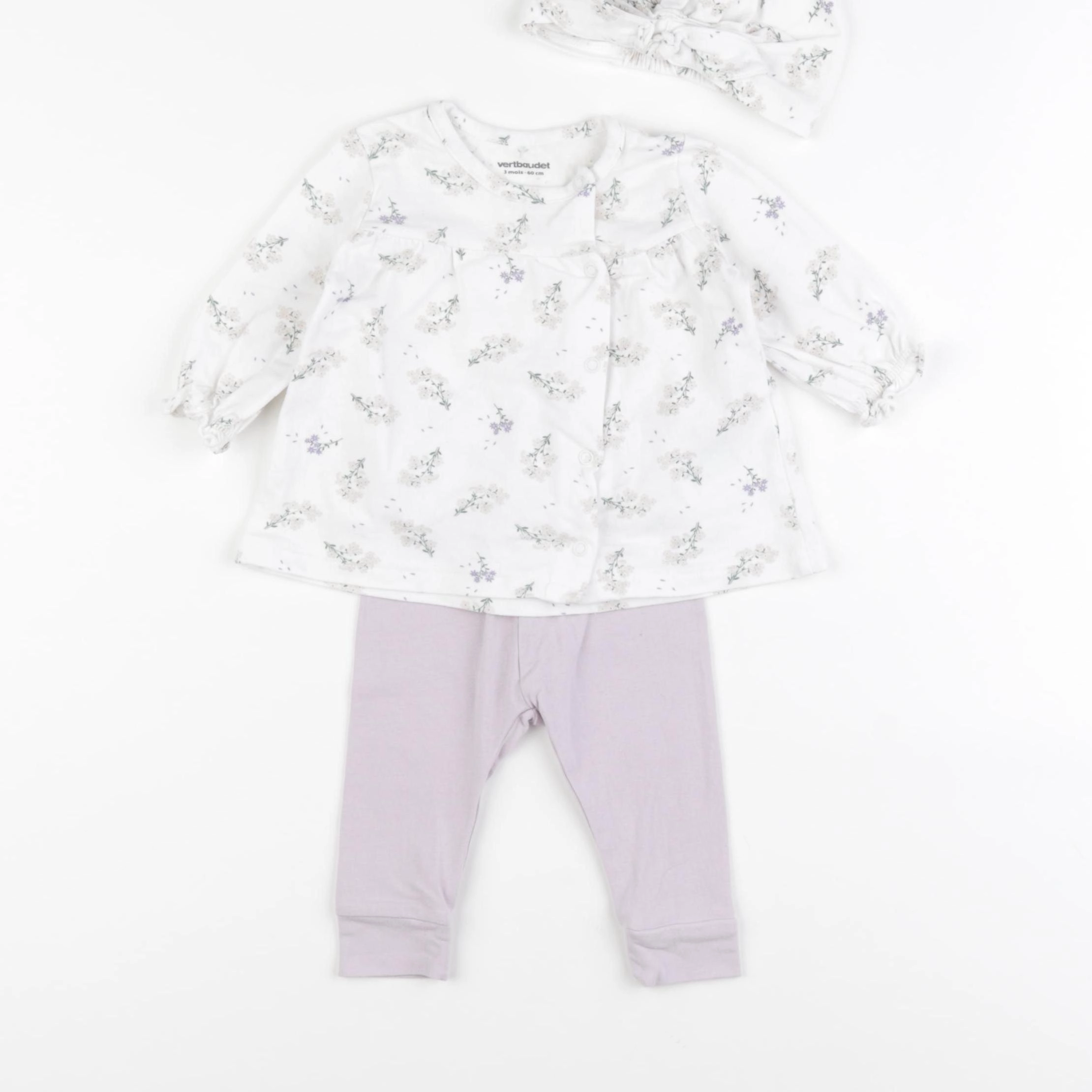Vertbaudet - ensemble blanc, violet - 3 mois