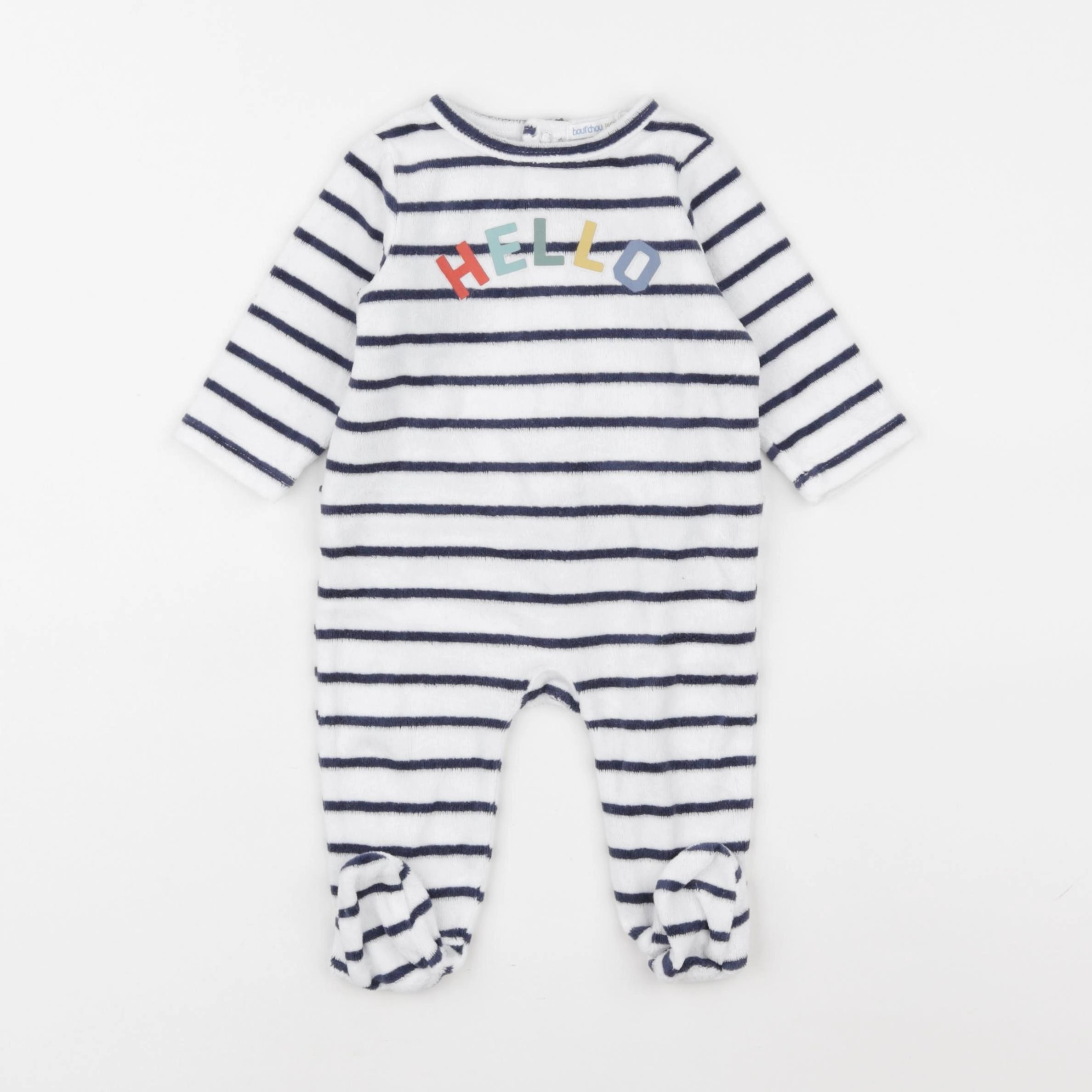 Boutchou - pyjama velours blanc, bleu - 3 mois