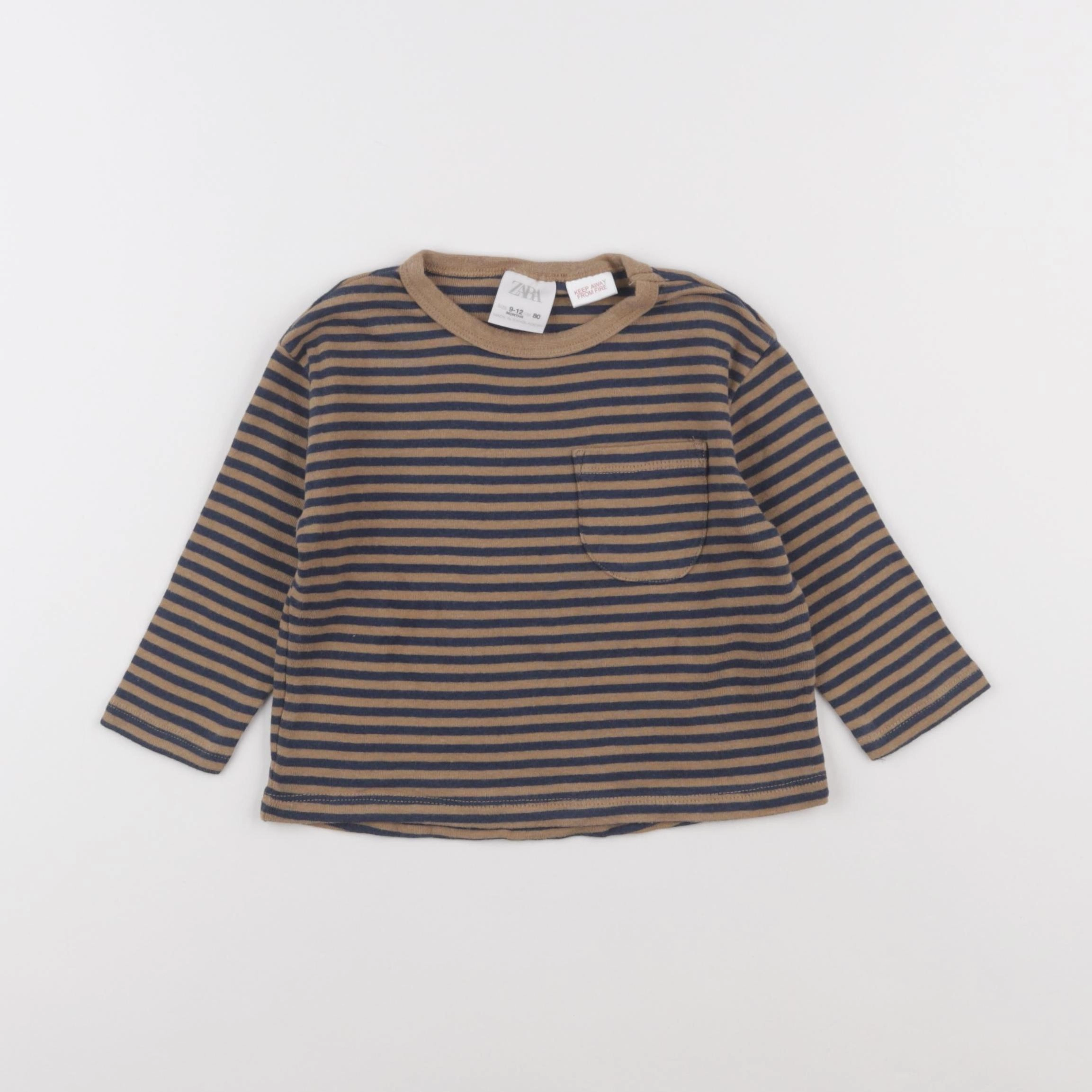Zara - tee-shirt marron, bleu - 9/12 mois