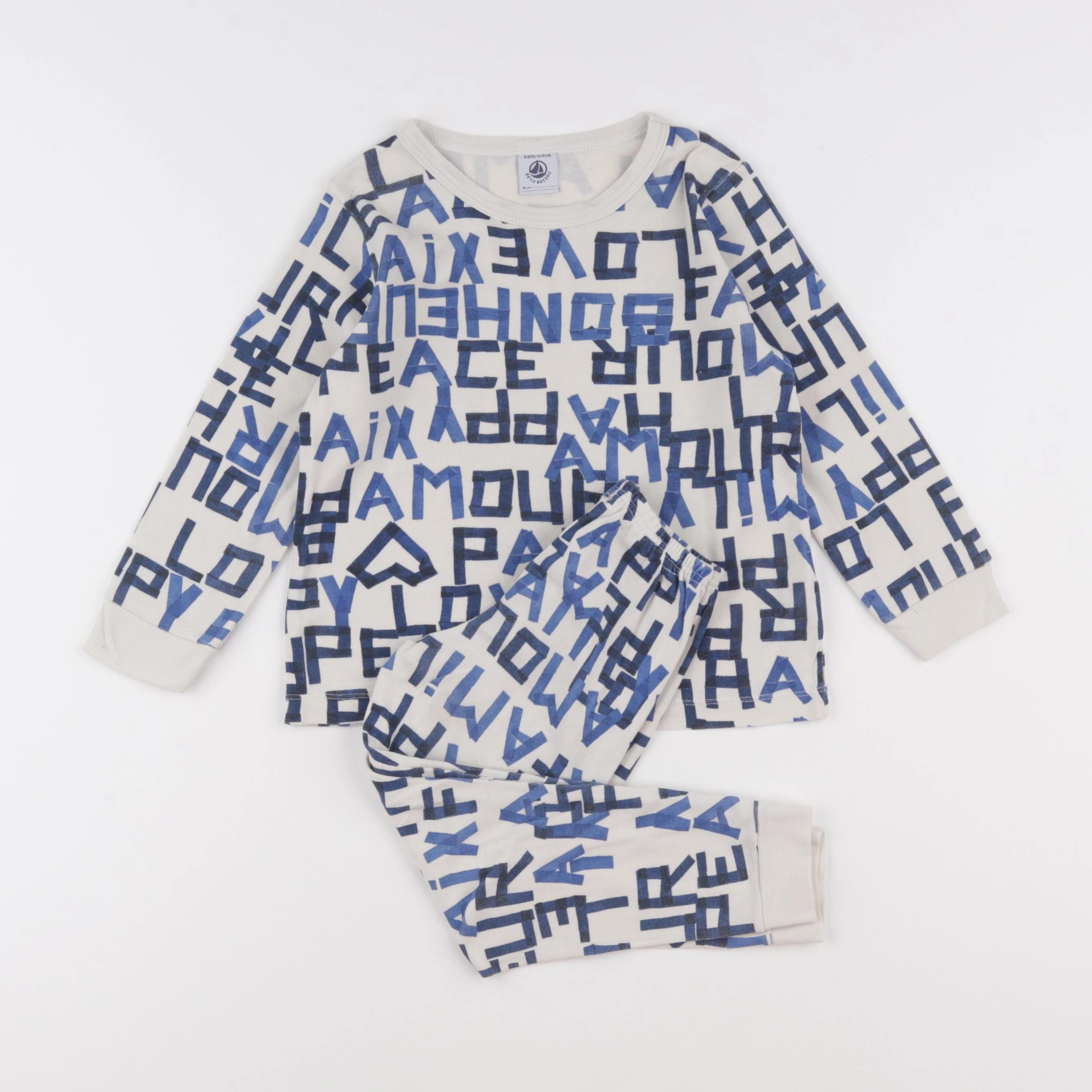 Petit Bateau - pyjama coton blanc, bleu - 4 ans