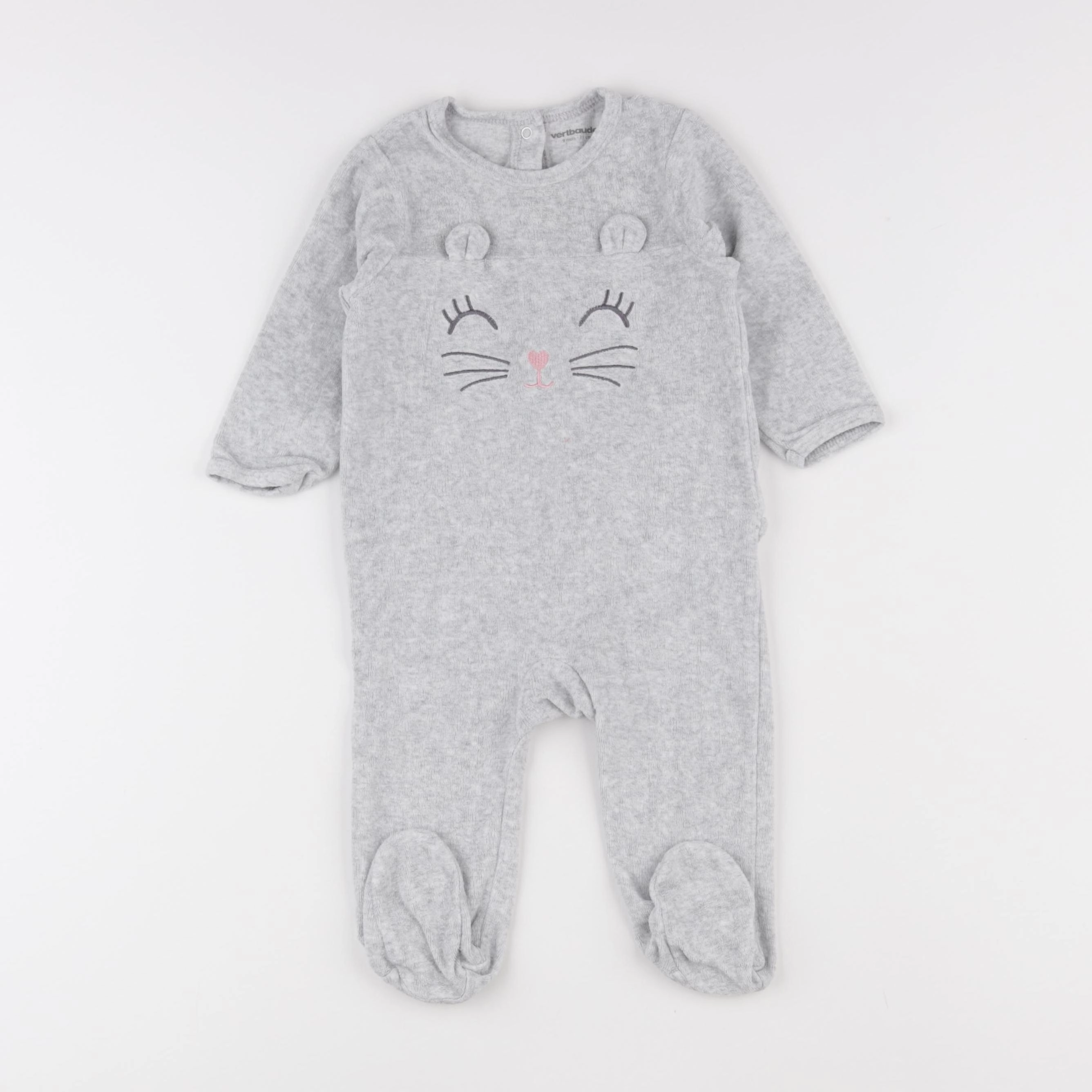 Vertbaudet - pyjama velours gris - 9 mois