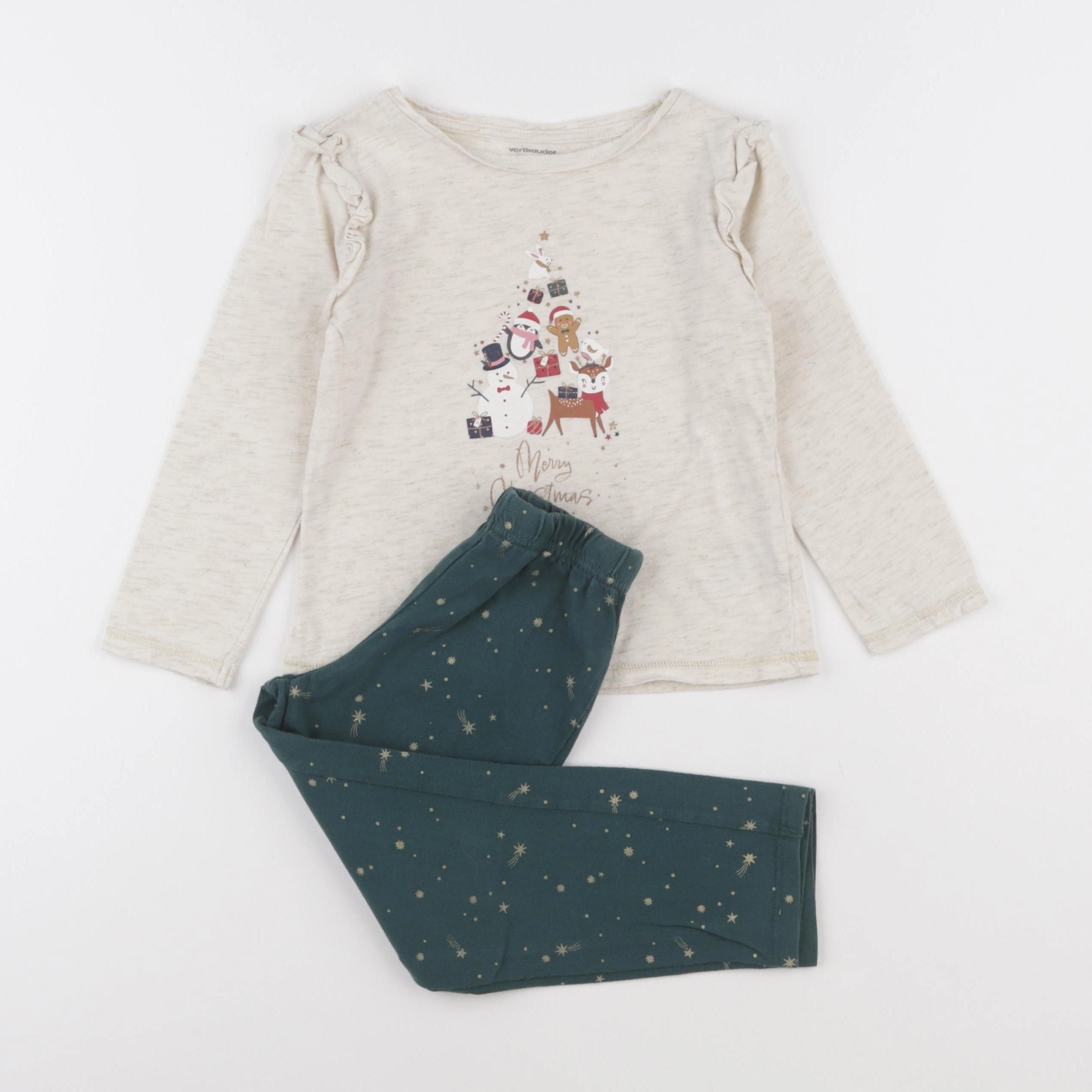 Vertbaudet - ensemble beige, vert - 4 ans