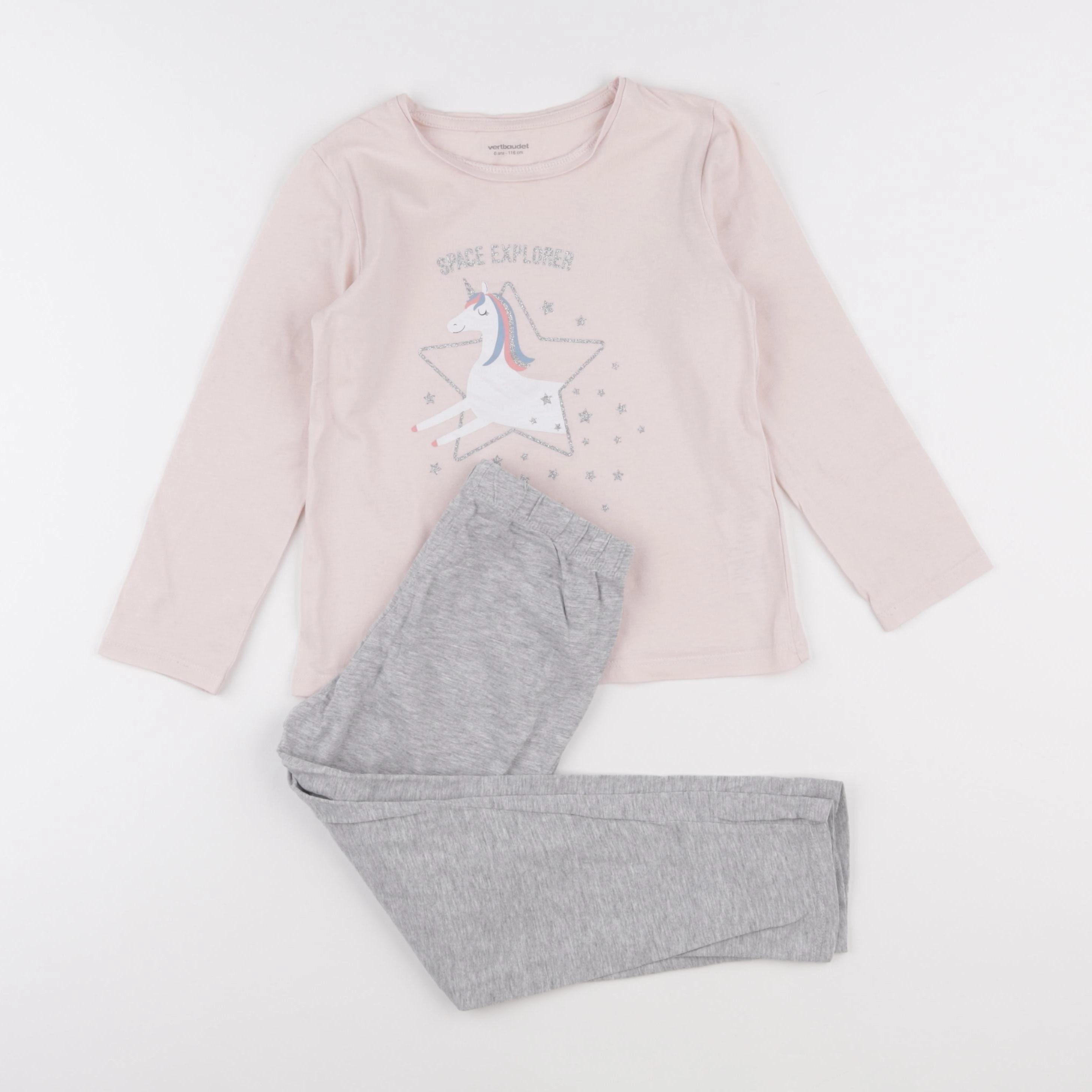 Vertbaudet - pyjama coton gris, rose - 6 ans