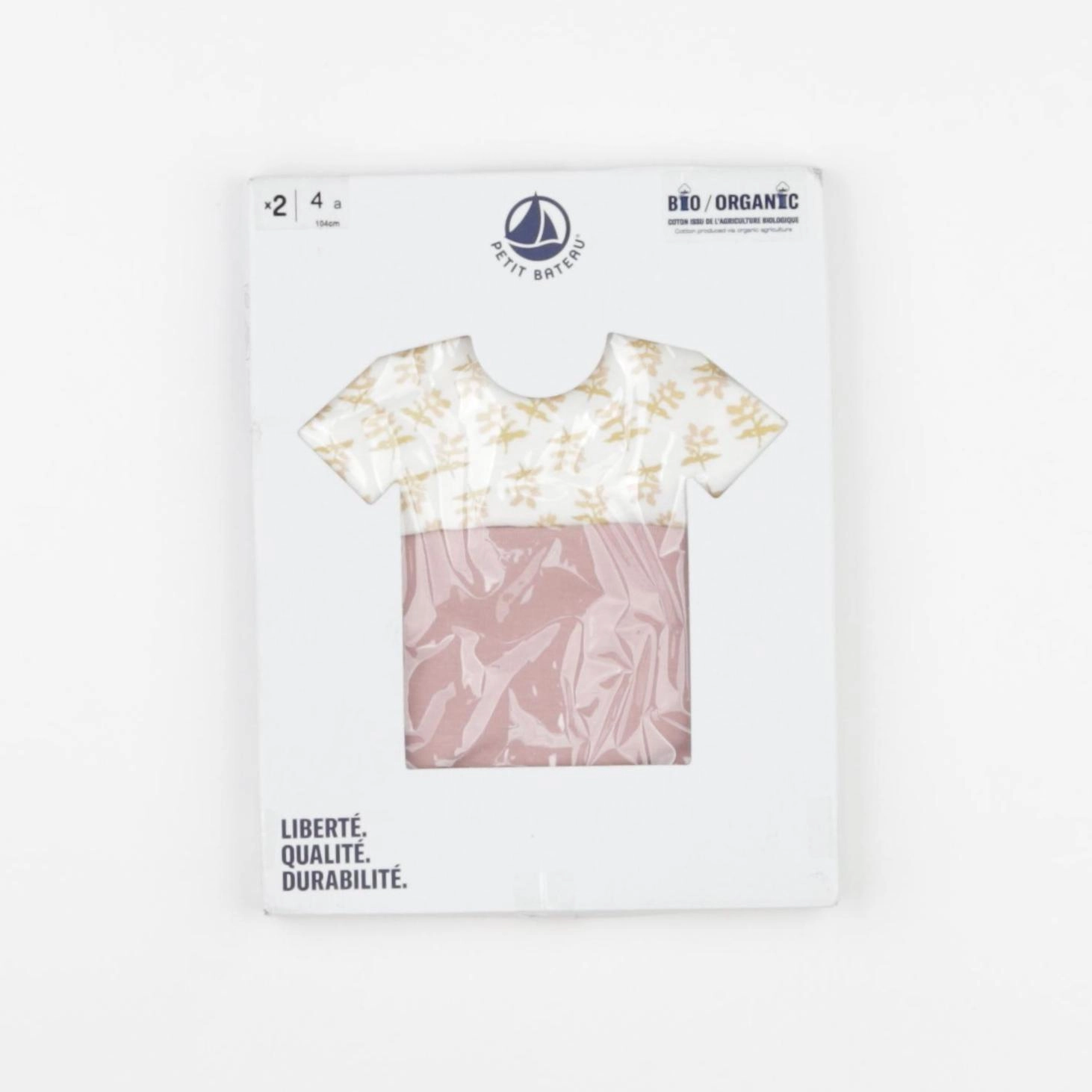 Petit Bateau - lot de 2 maillots de corps beige, rose - 4 ans