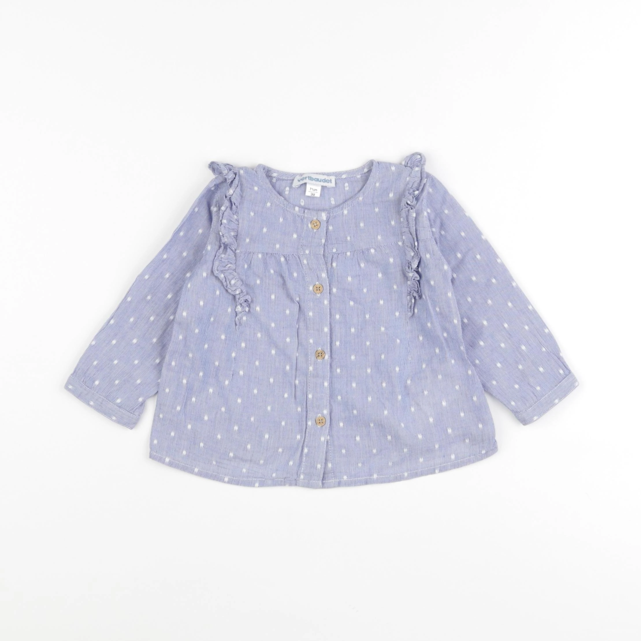 Vertbaudet - blouse bleu, blanc - 9 mois