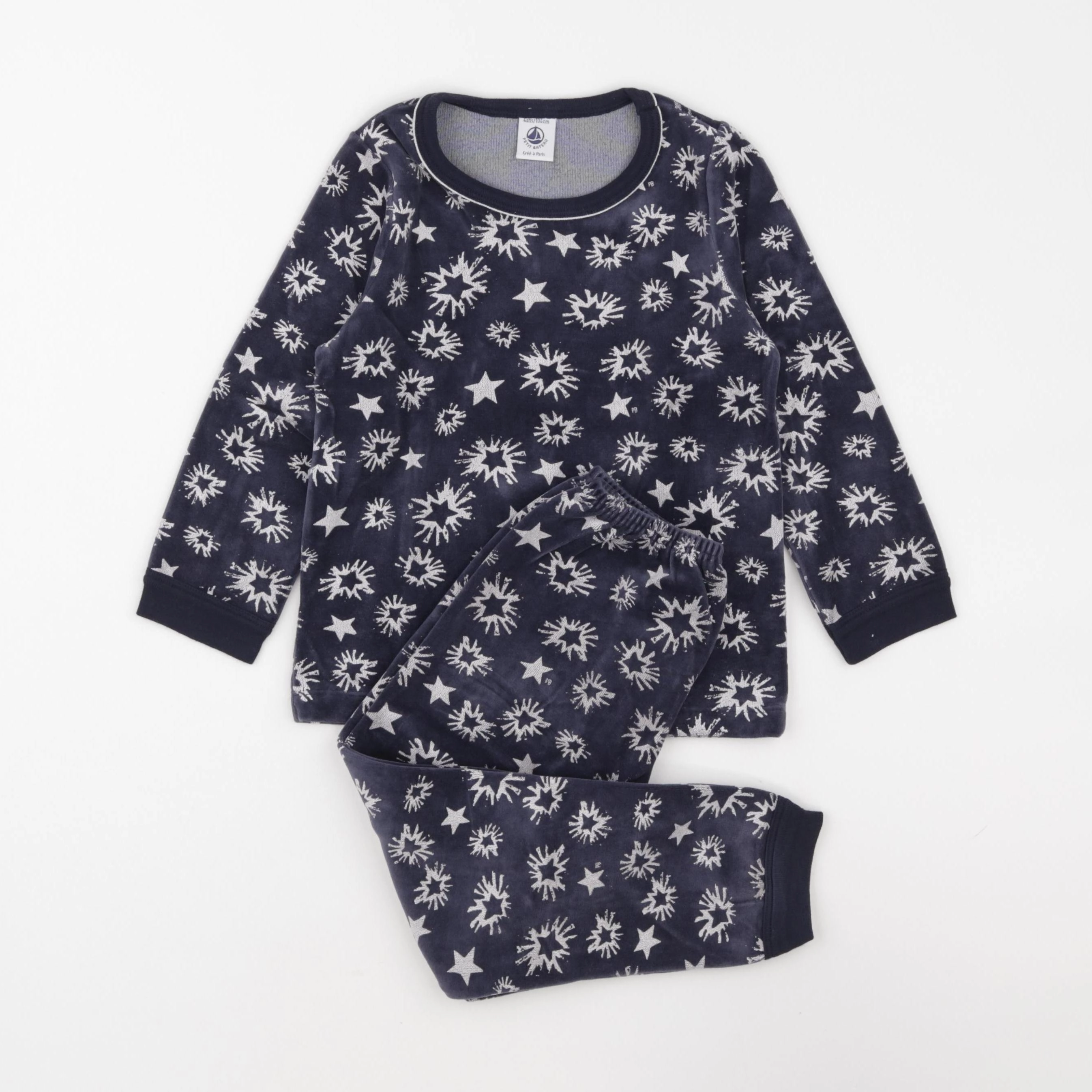 Petit Bateau - pyjama velours bleu - 4 ans