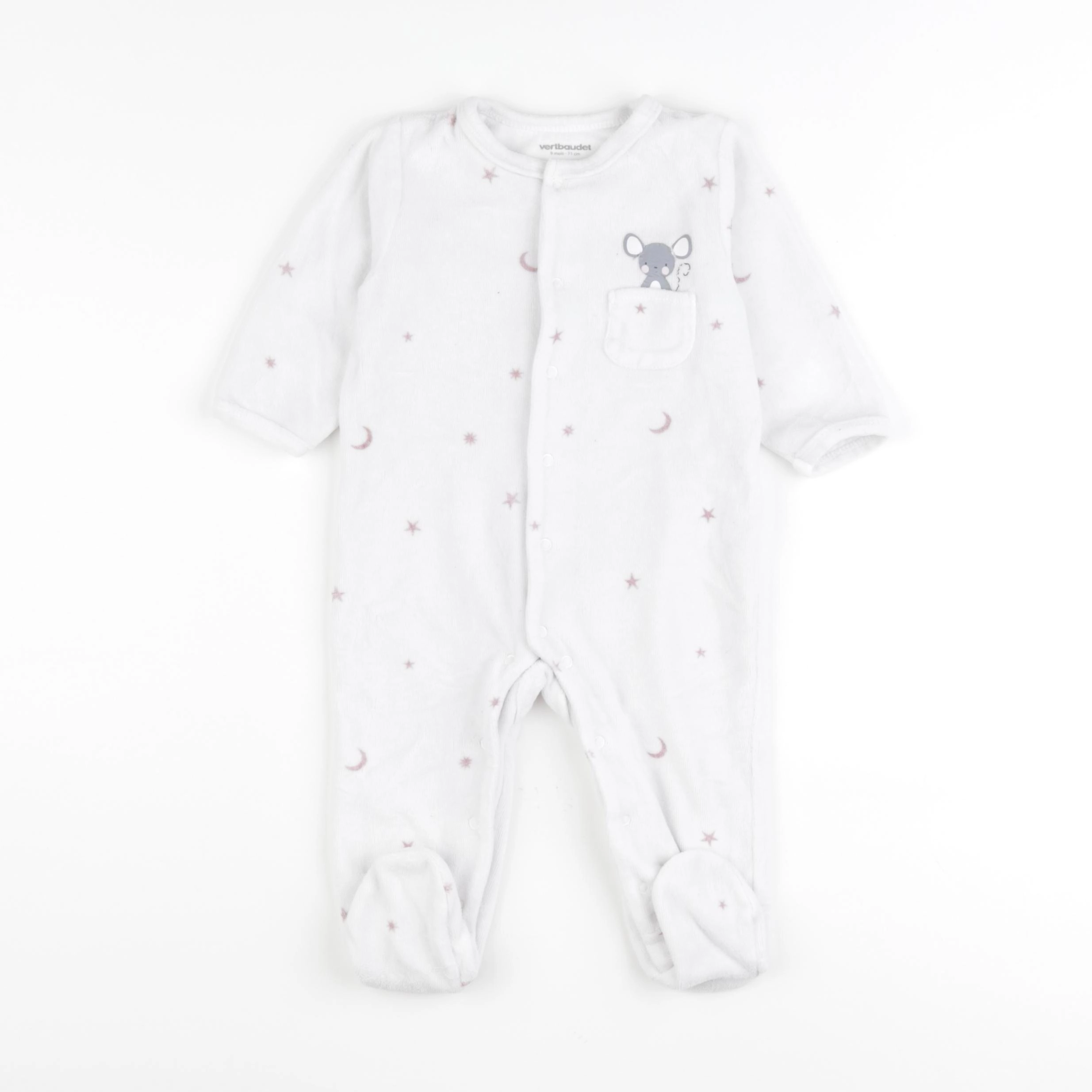 Vertbaudet - pyjama velours blanc - 9 mois