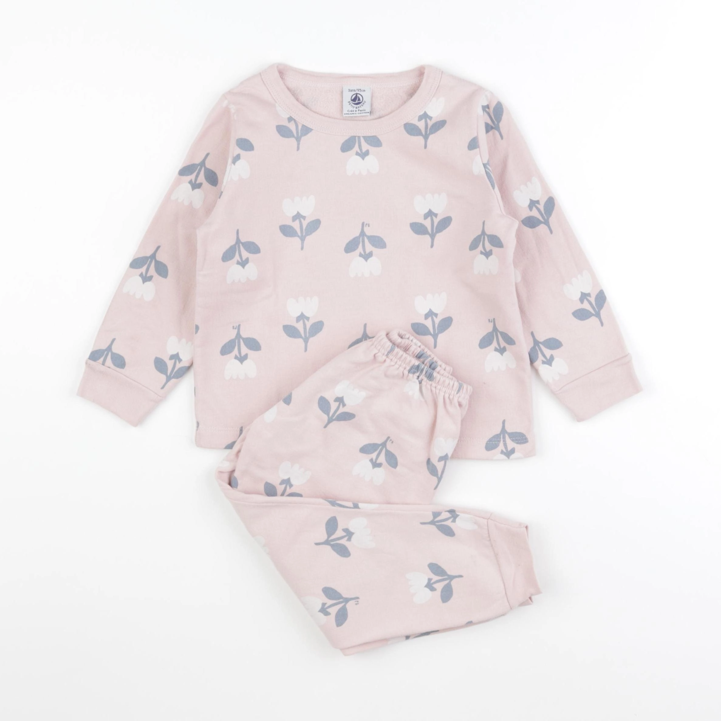 Petit Bateau - pyjama coton rose, gris - 3 ans