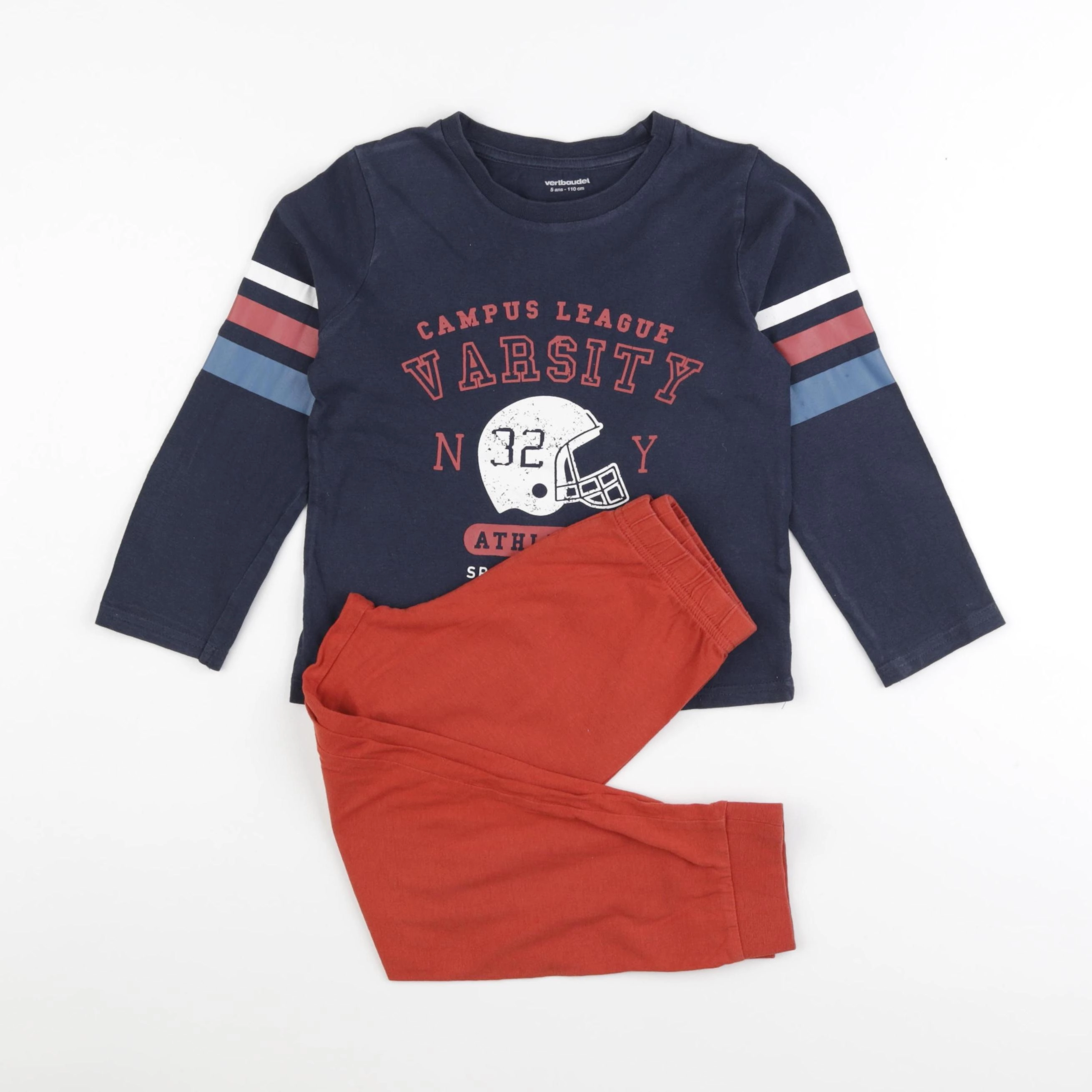 Vertbaudet - pyjama coton bleu, orange - 5 ans