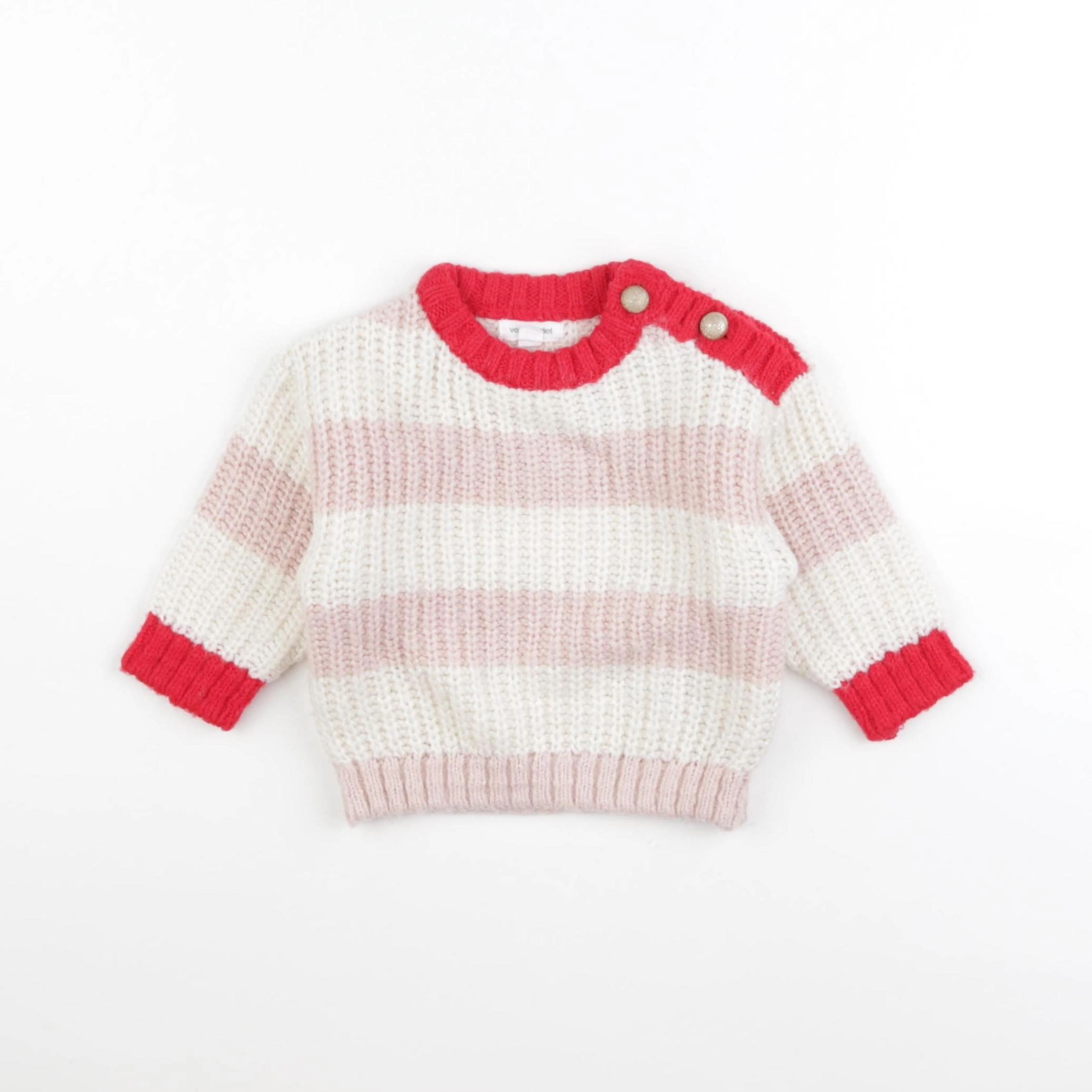 Vertbaudet - pull blanc, rose - 6 mois