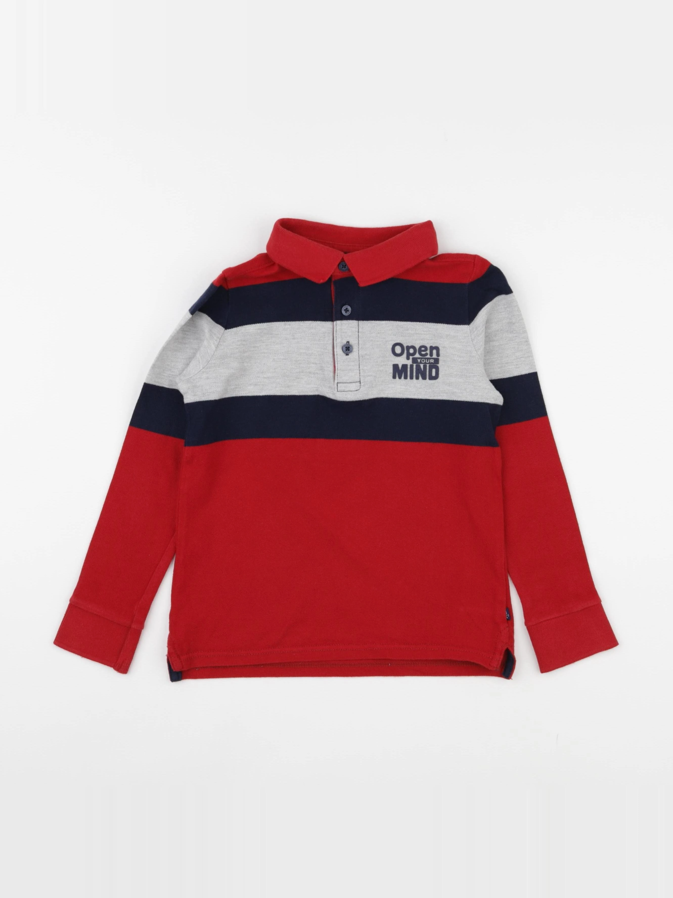 Okaidi - polo rouge, gris - 6 ans