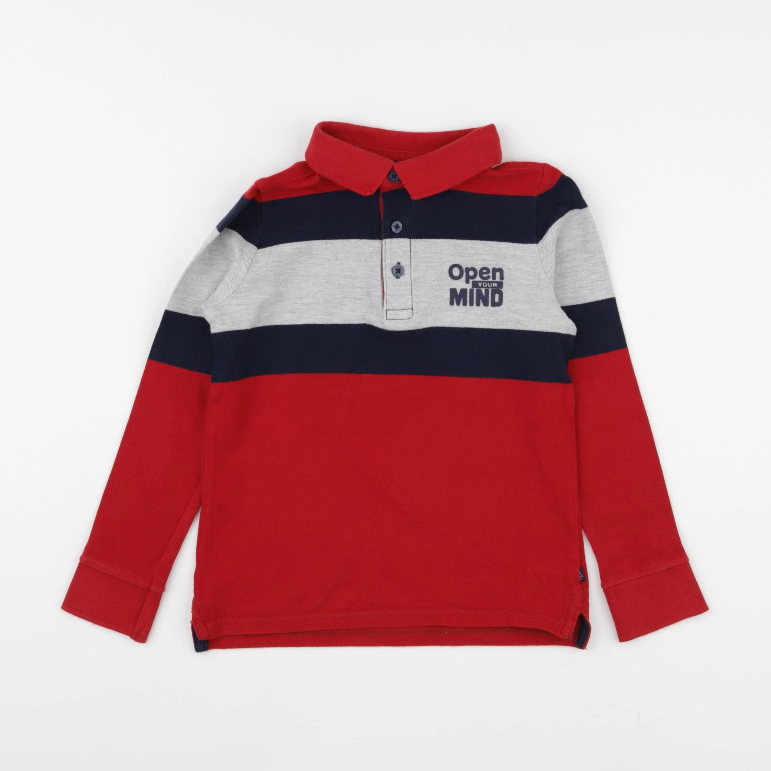 Okaidi - polo rouge, gris - 6 ans