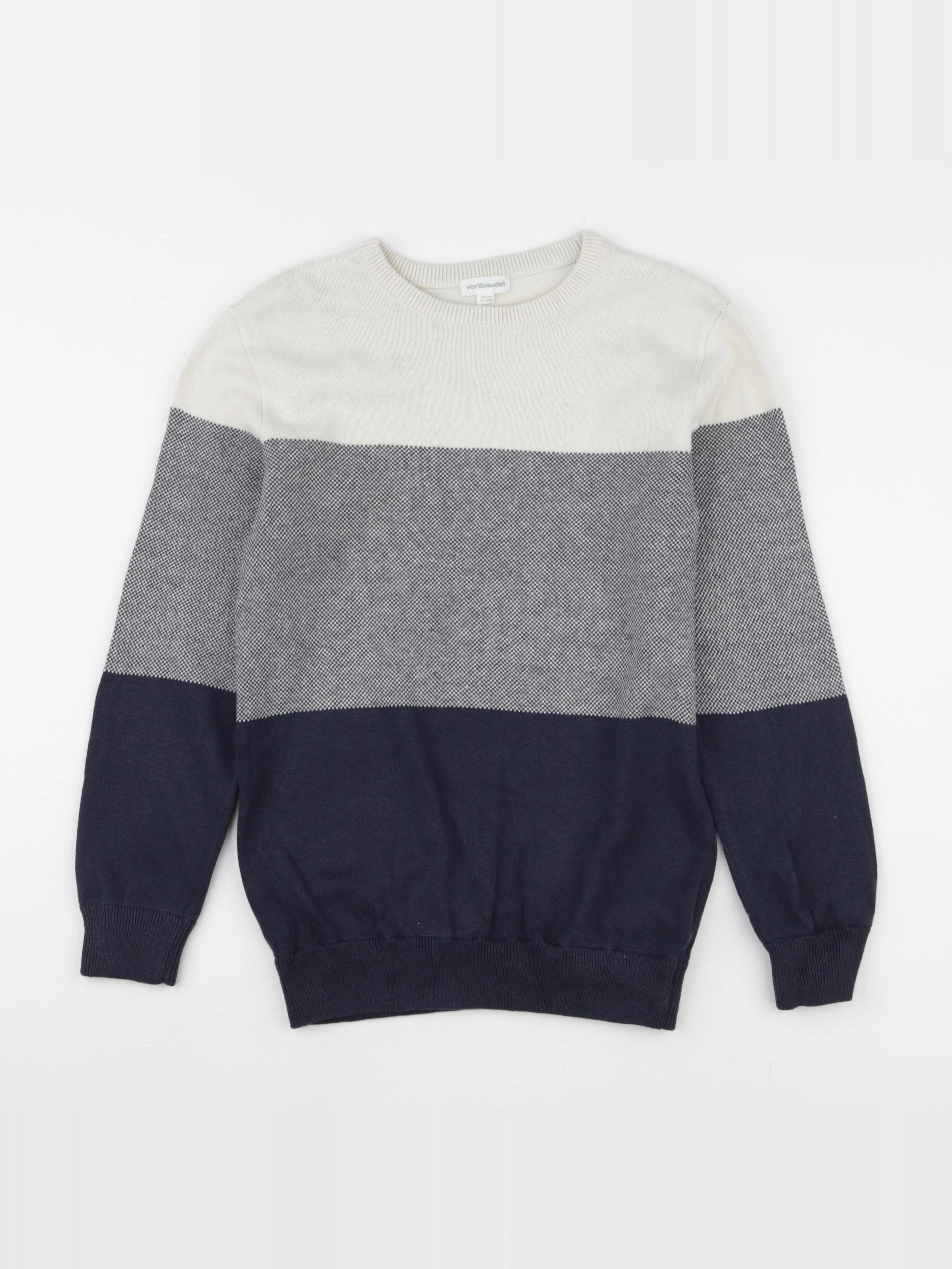 Vertbaudet - pull blanc, bleu - 10 ans
