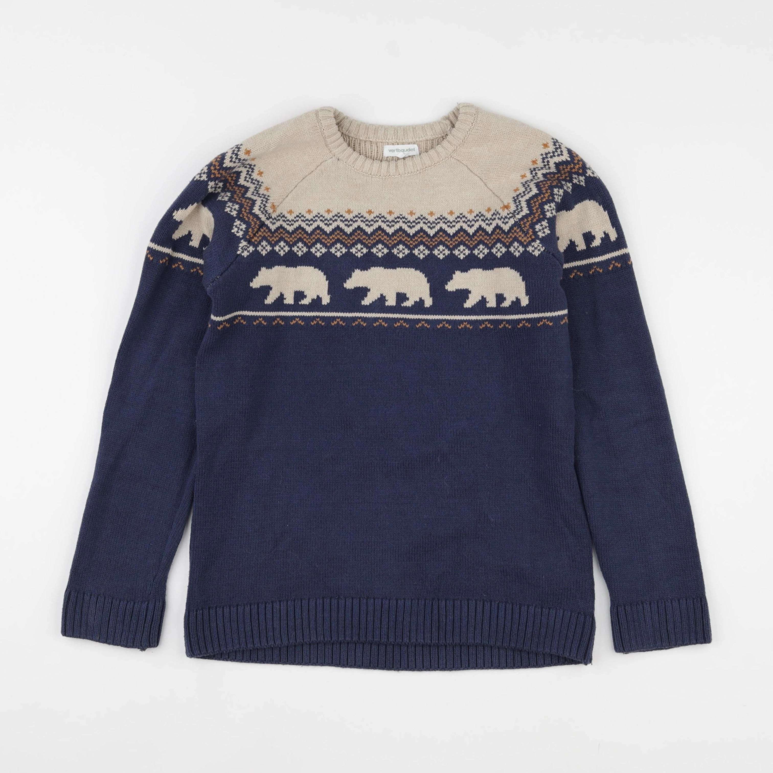 Vertbaudet - pull beige, bleu - 10 ans