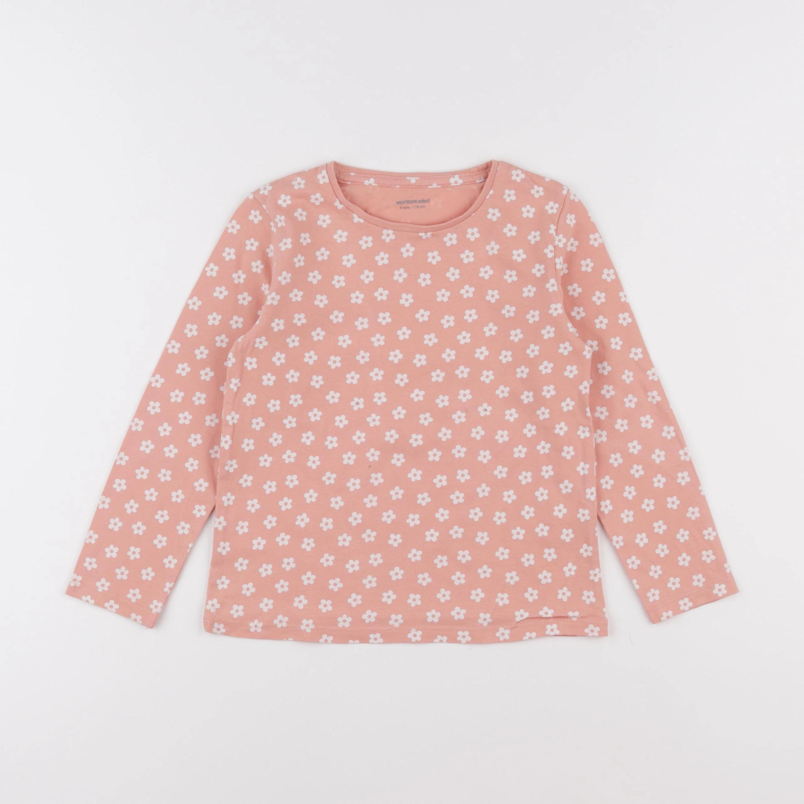 Vertbaudet - tee-shirt rose, blanc - 5 ans