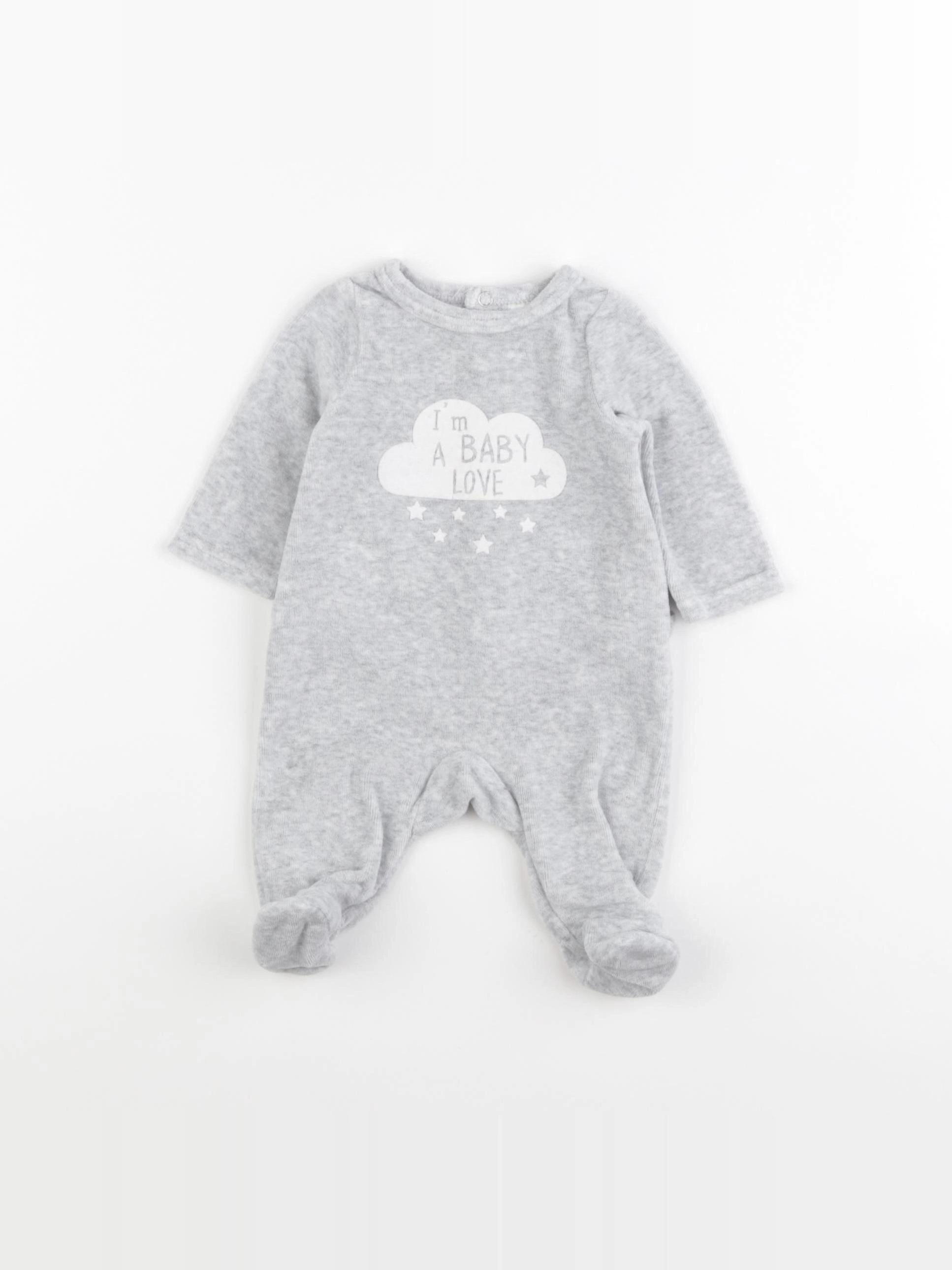 Tape à l'oeil - pyjama velours gris - 0 mois