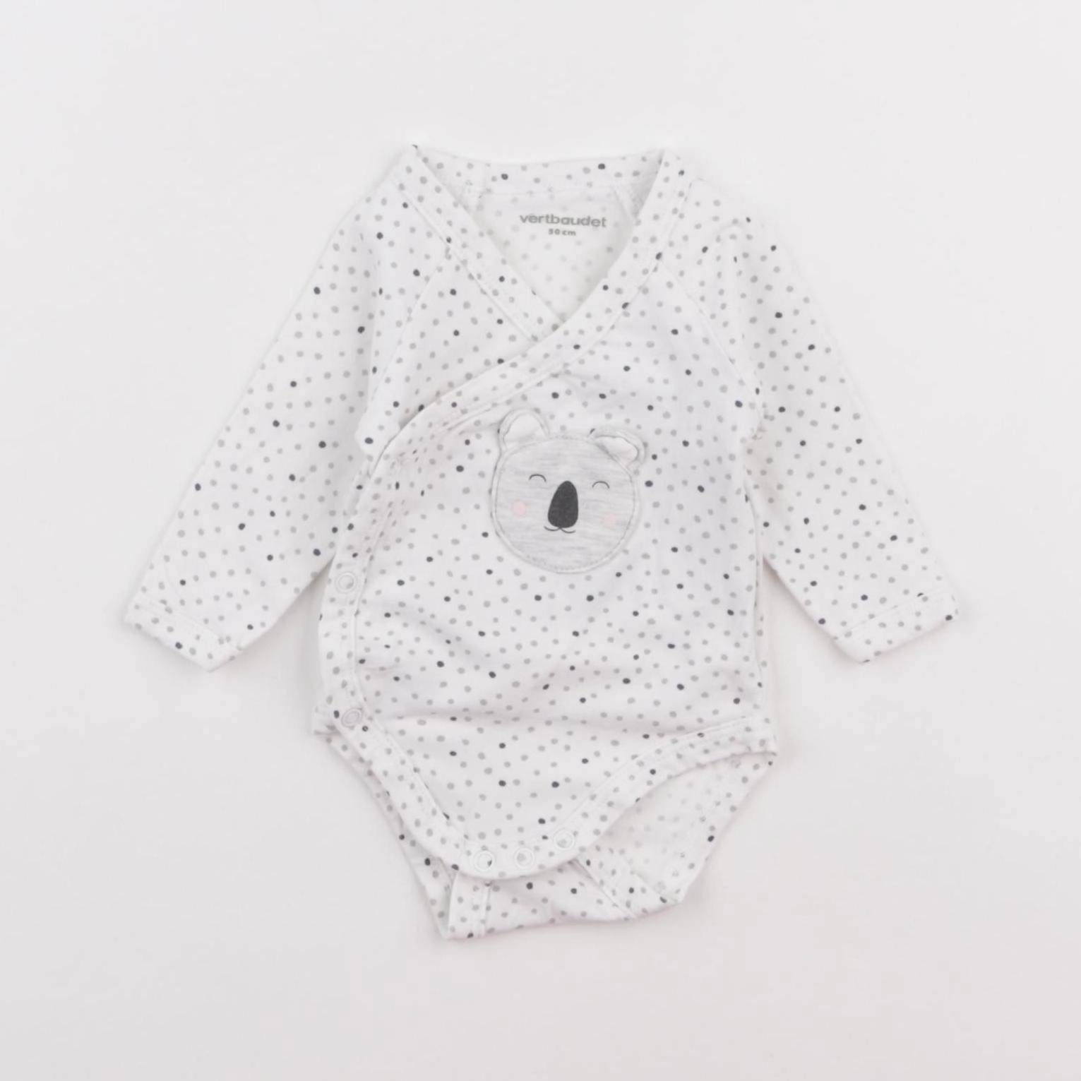 Vertbaudet - body blanc, gris - 0 mois