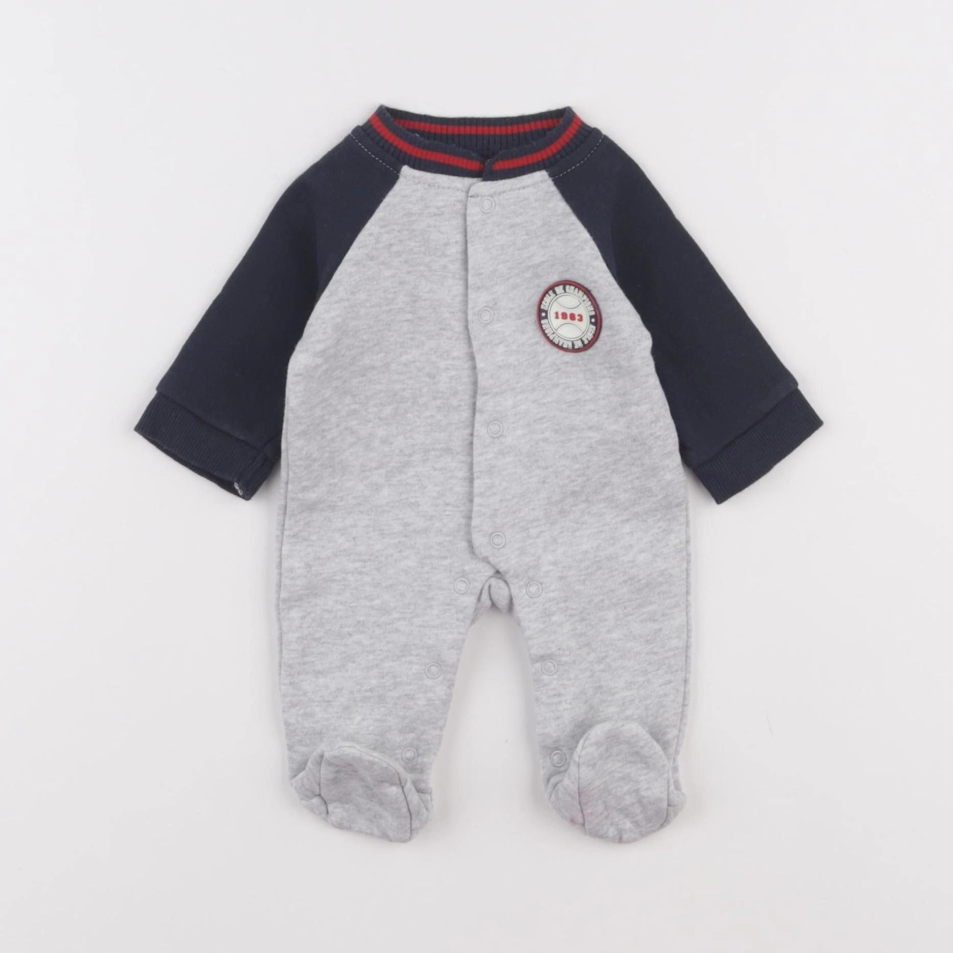 Vertbaudet - pyjama coton bleu, gris - 0 mois