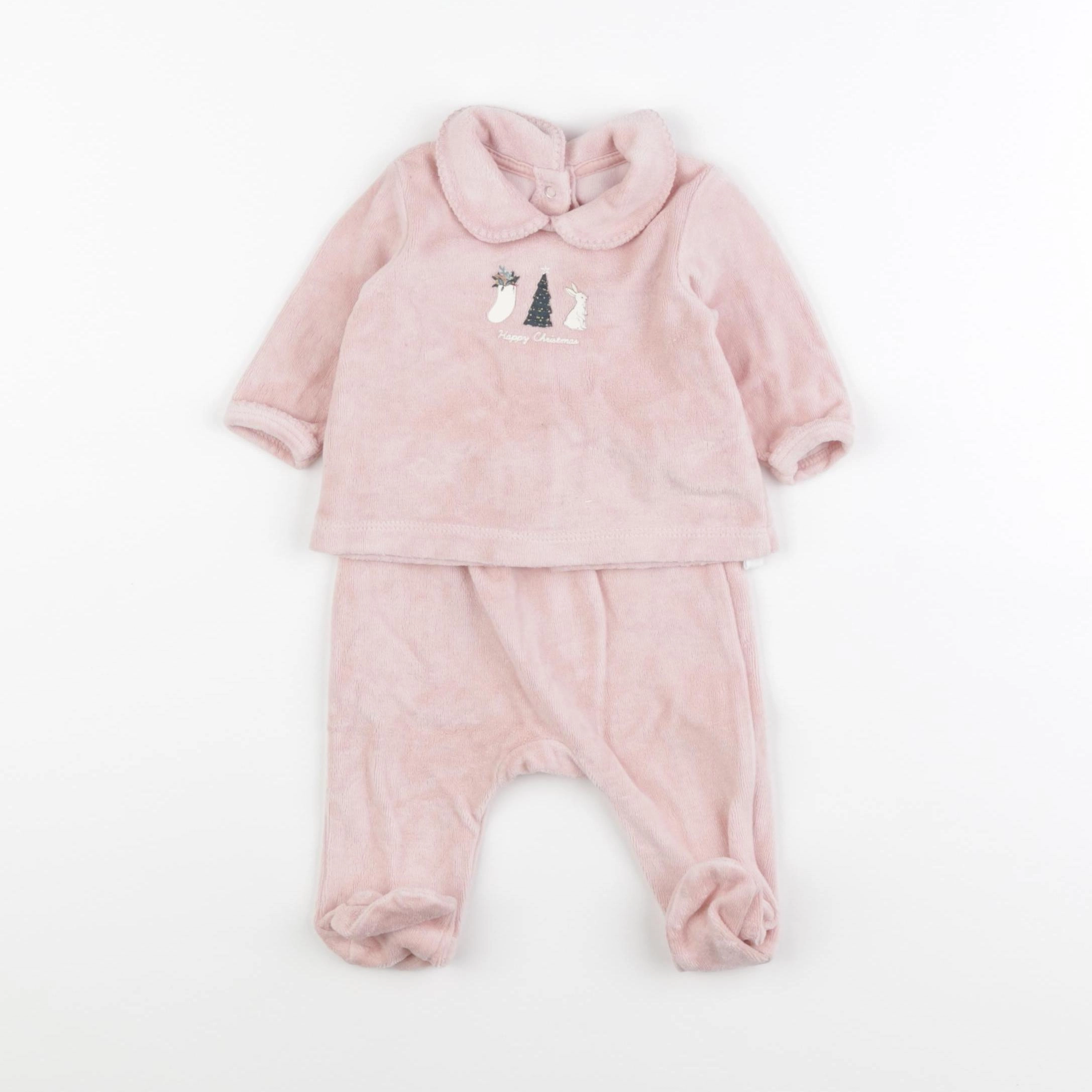 Vertbaudet - pyjama velours rose - 1 mois