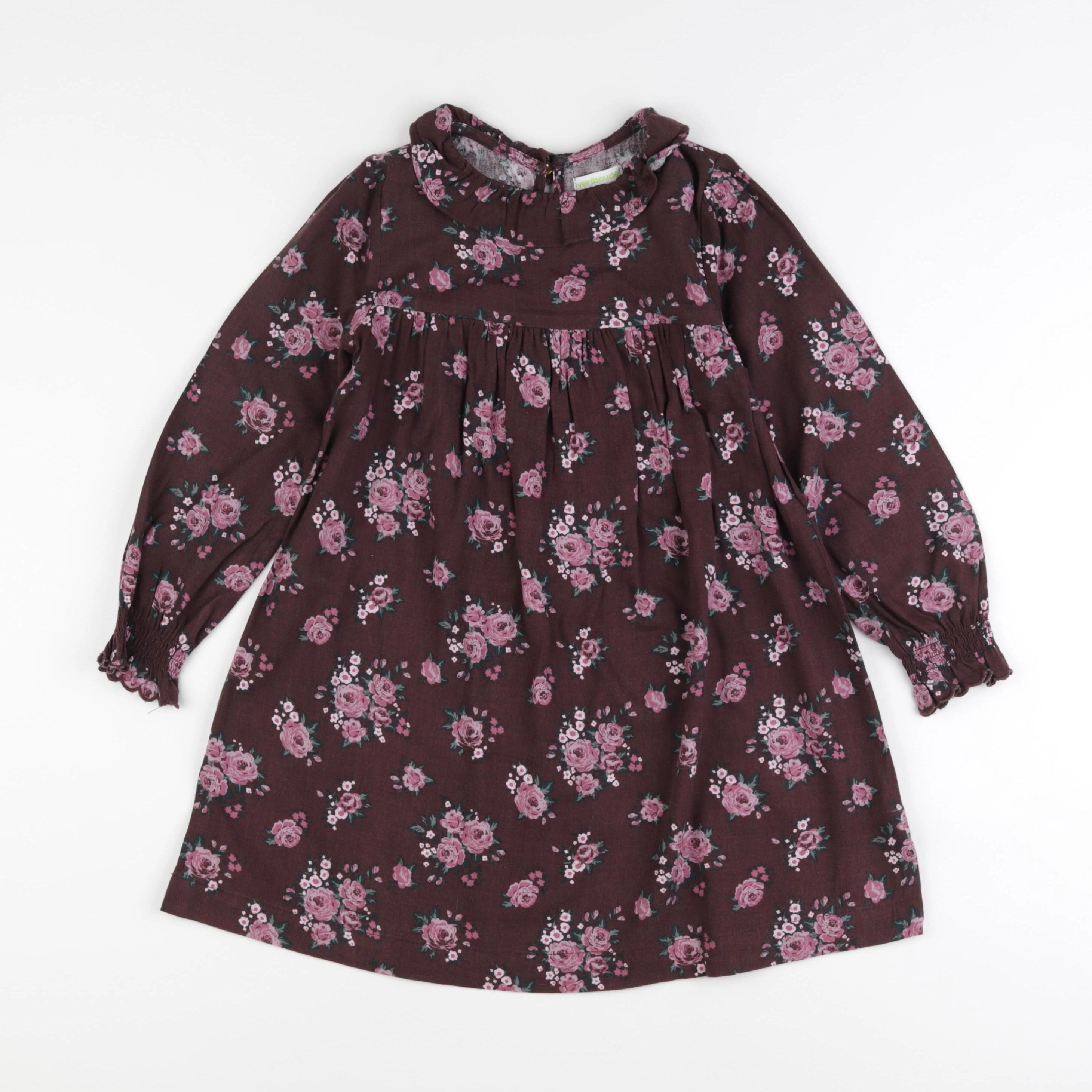 Vertbaudet - robe marron, rose - 7 ans
