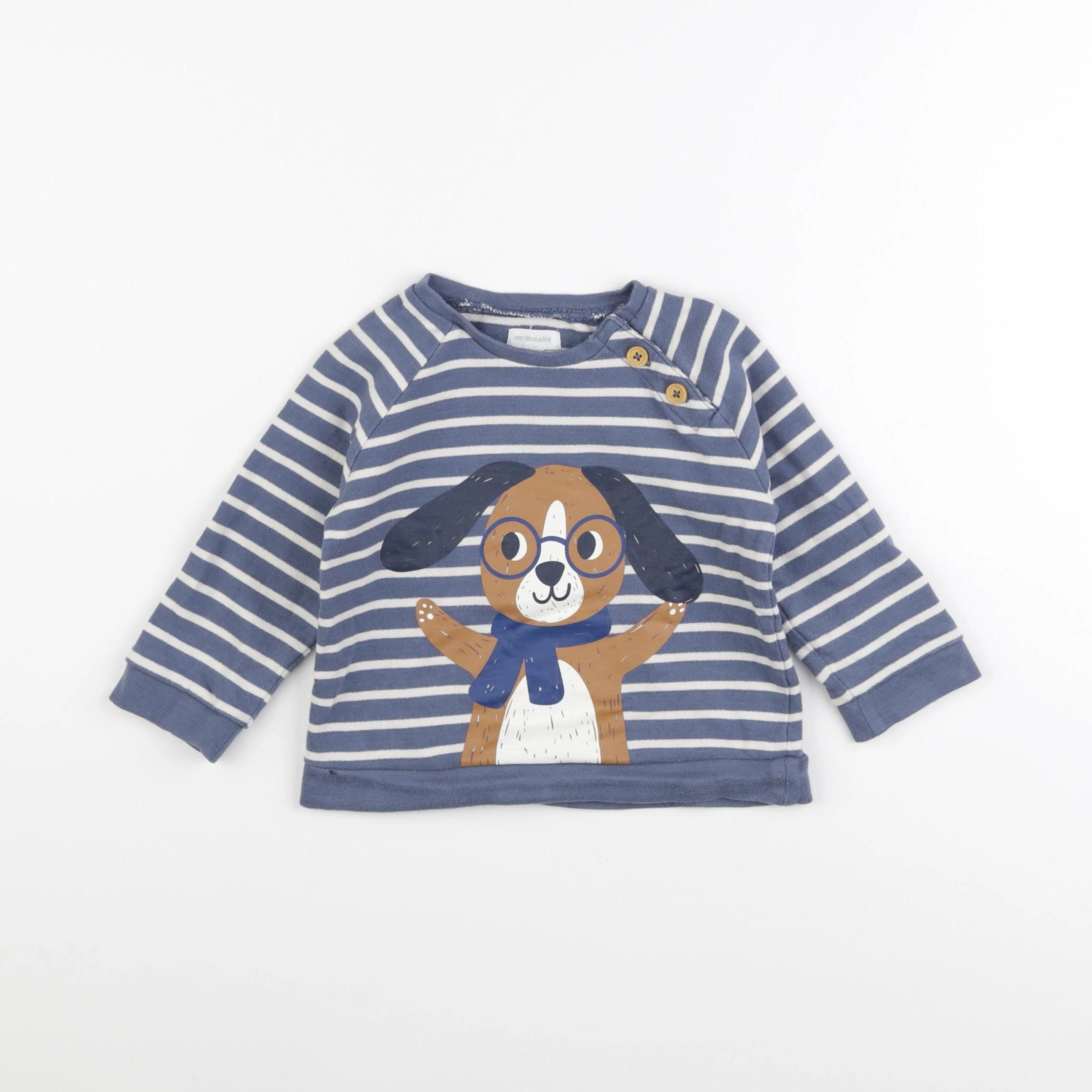 Vertbaudet - sweat bleu, blanc - 18 mois