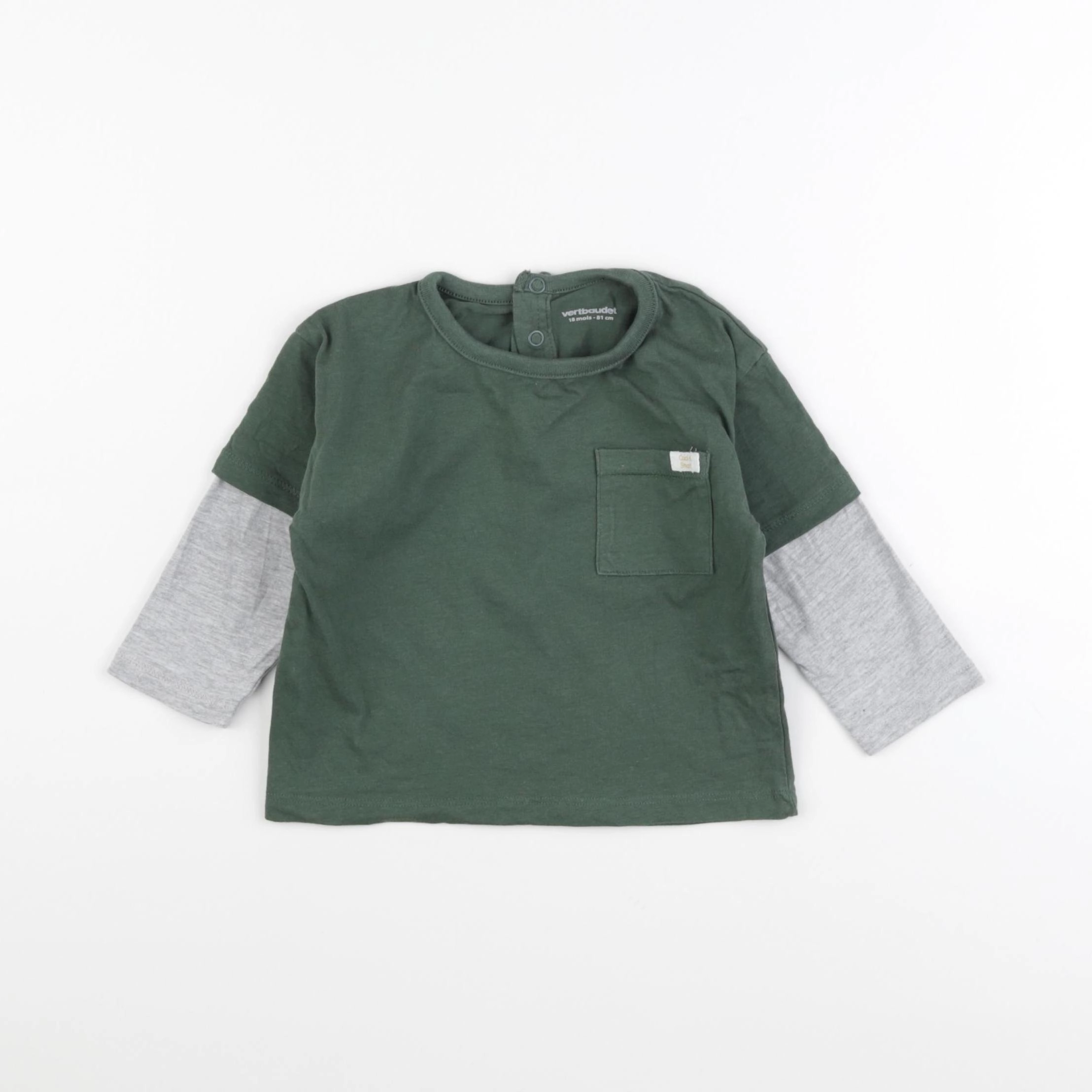 Vertbaudet - tee-shirt gris, vert - 18 mois