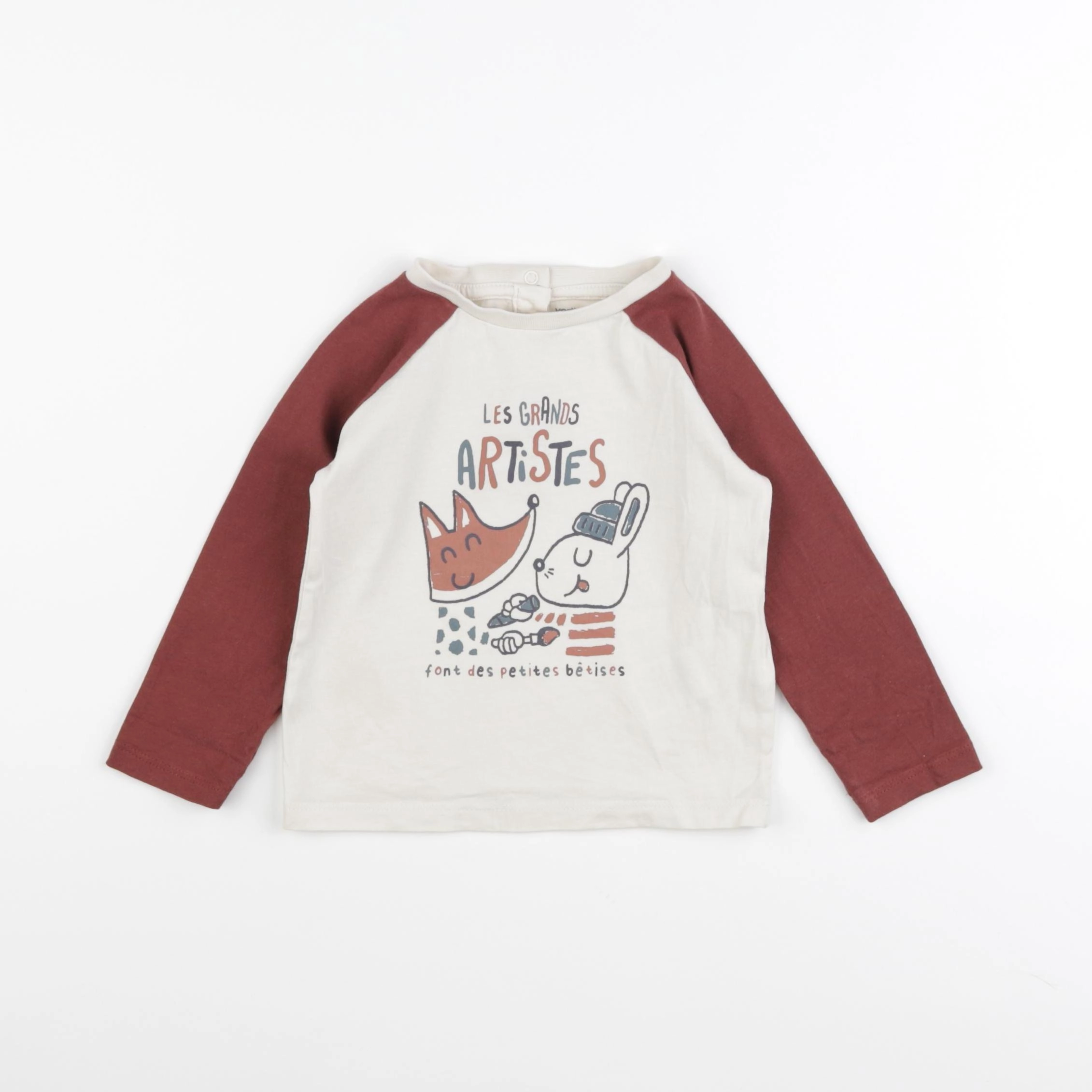 Vertbaudet - tee-shirt blanc, marron - 18 mois