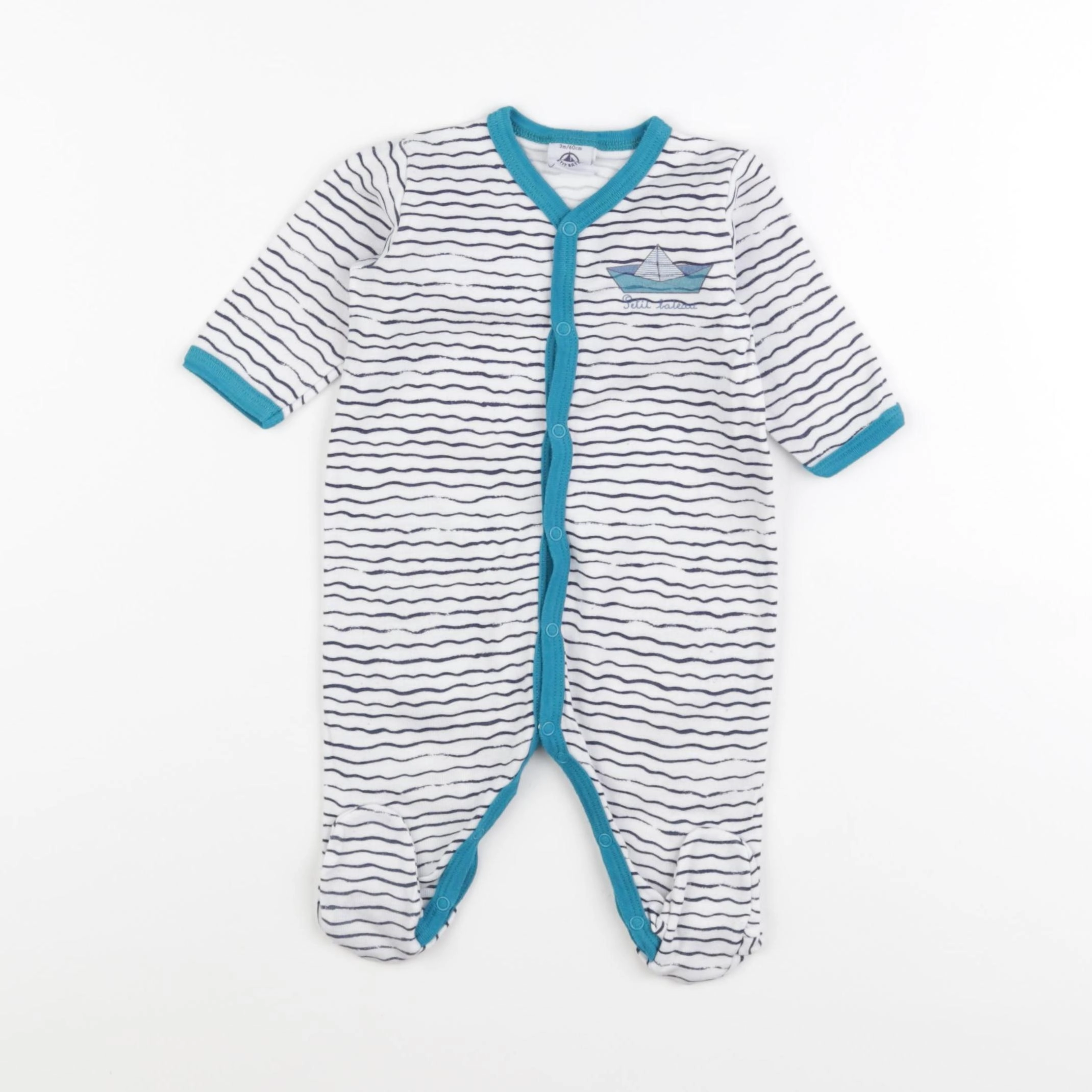 Petit Bateau - pyjama coton bleu, blanc - 3 mois