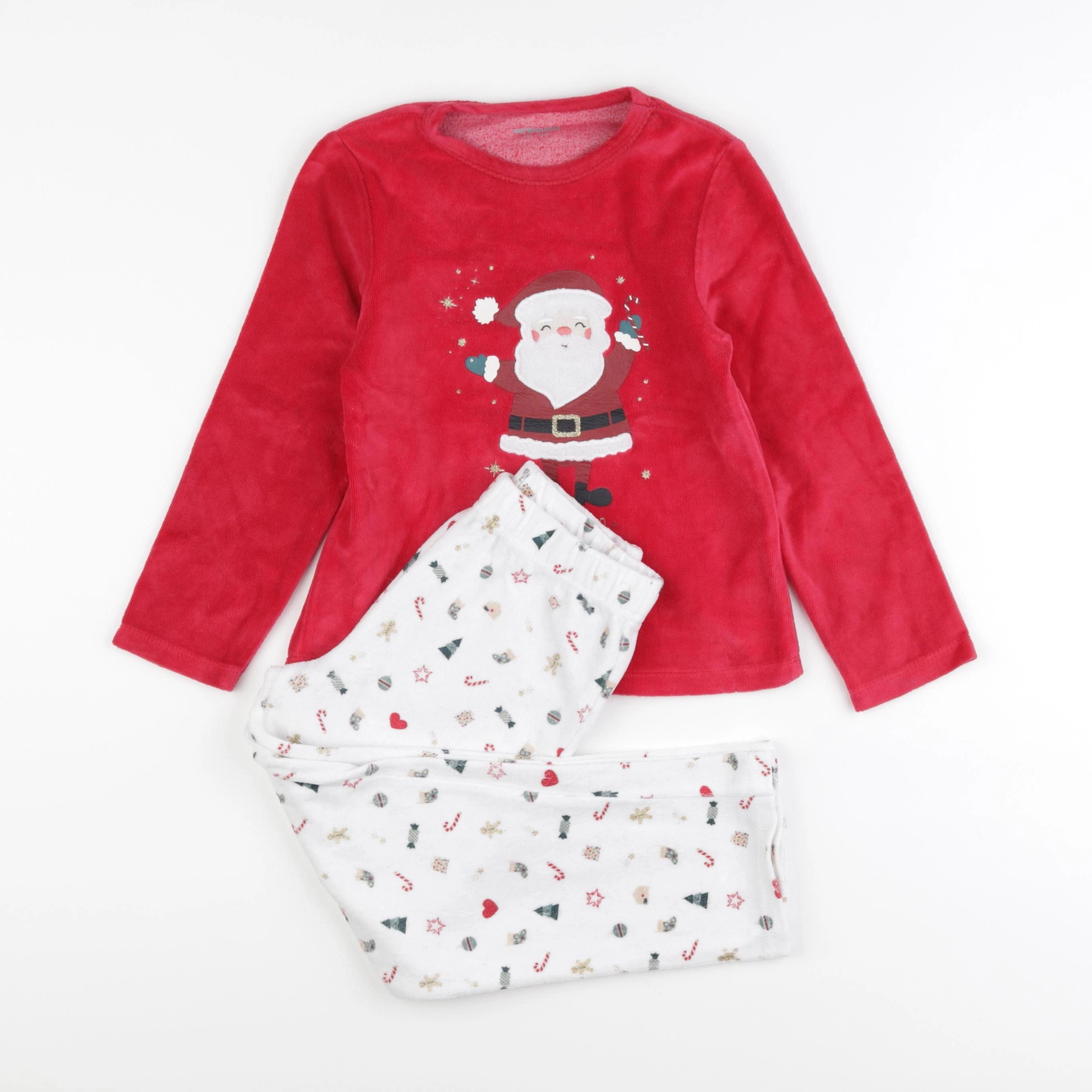 Vertbaudet - pyjama velours blanc, rouge - 6 ans